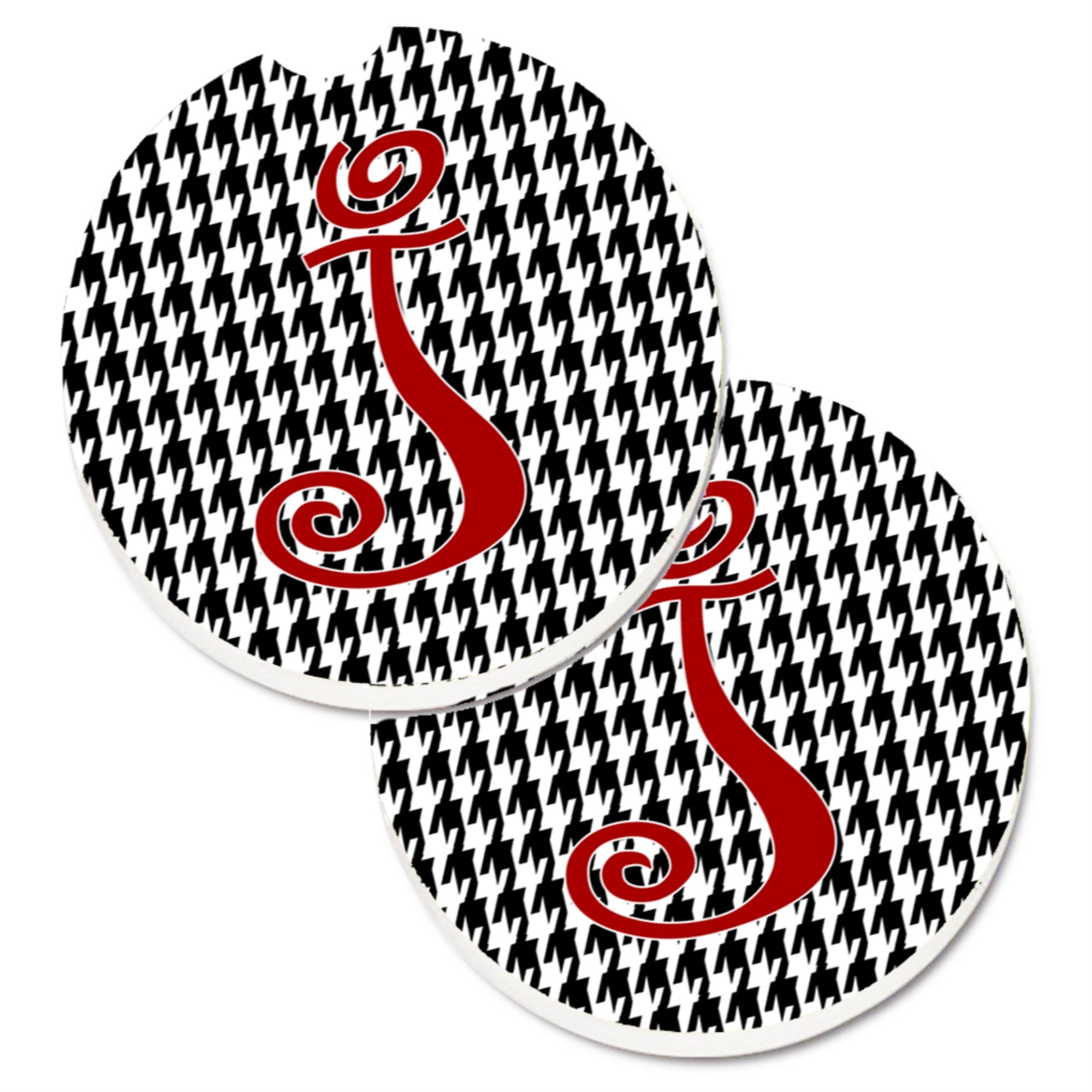 'Caroline'S Treasures Monogram Initial J Houndstooth Black Set Of 2 Cup Holder Car Coasters Cj1035-Jcarc, 2.56, Multicolor''