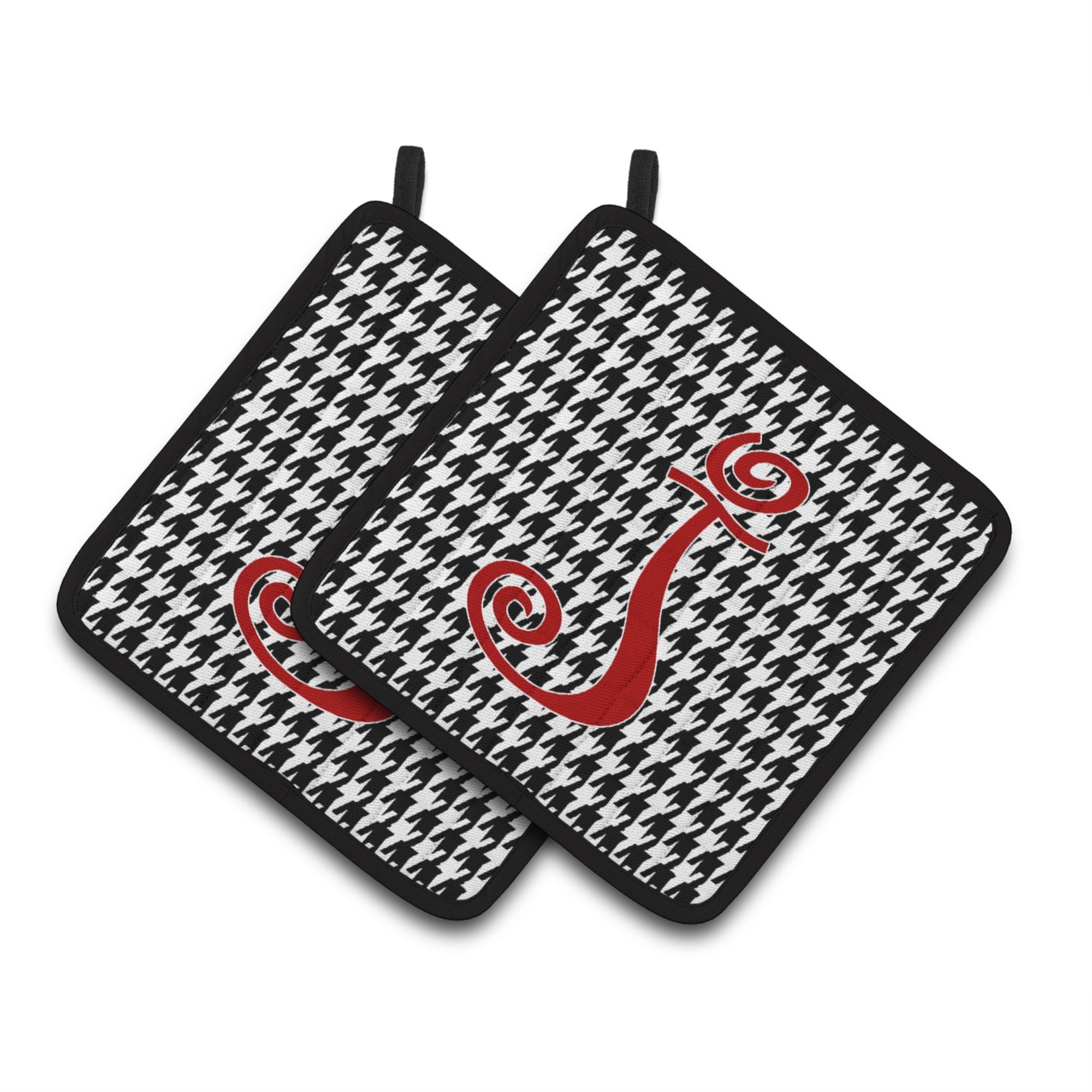 'Caroline'S Treasures Monogram Initial J Houndstooth Black Pair Of Pot Holders Cj1035-Jpthd, 7.5Hx7.5W, Multicolor''