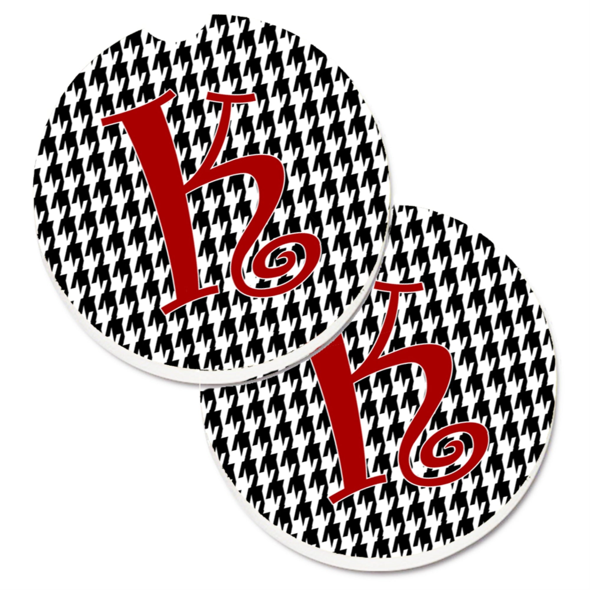 'Caroline'S Treasures Monogram Initial K Houndstooth Black Set Of 2 Cup Holder Car Coasters Cj1035-Kcarc, 2.56, Multicolor''