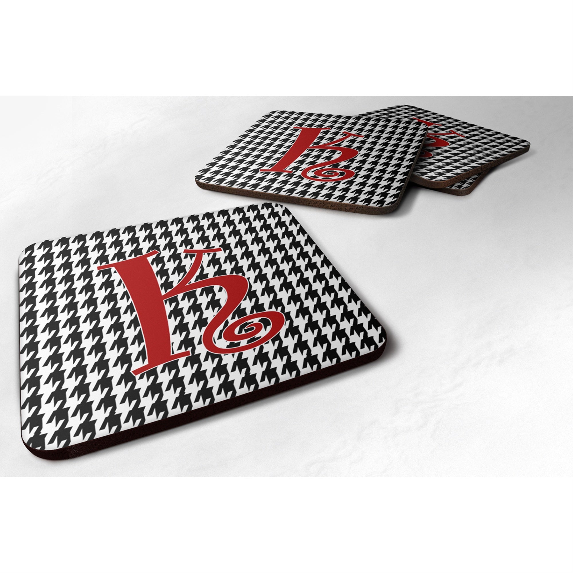 'Caroline'S Treasures Cj1035-Kfc Monogram-Houndstooth Black Foam Coasters (Set Of 4), Initial Letter K, 3.5'''' H X 3.5'''' W,