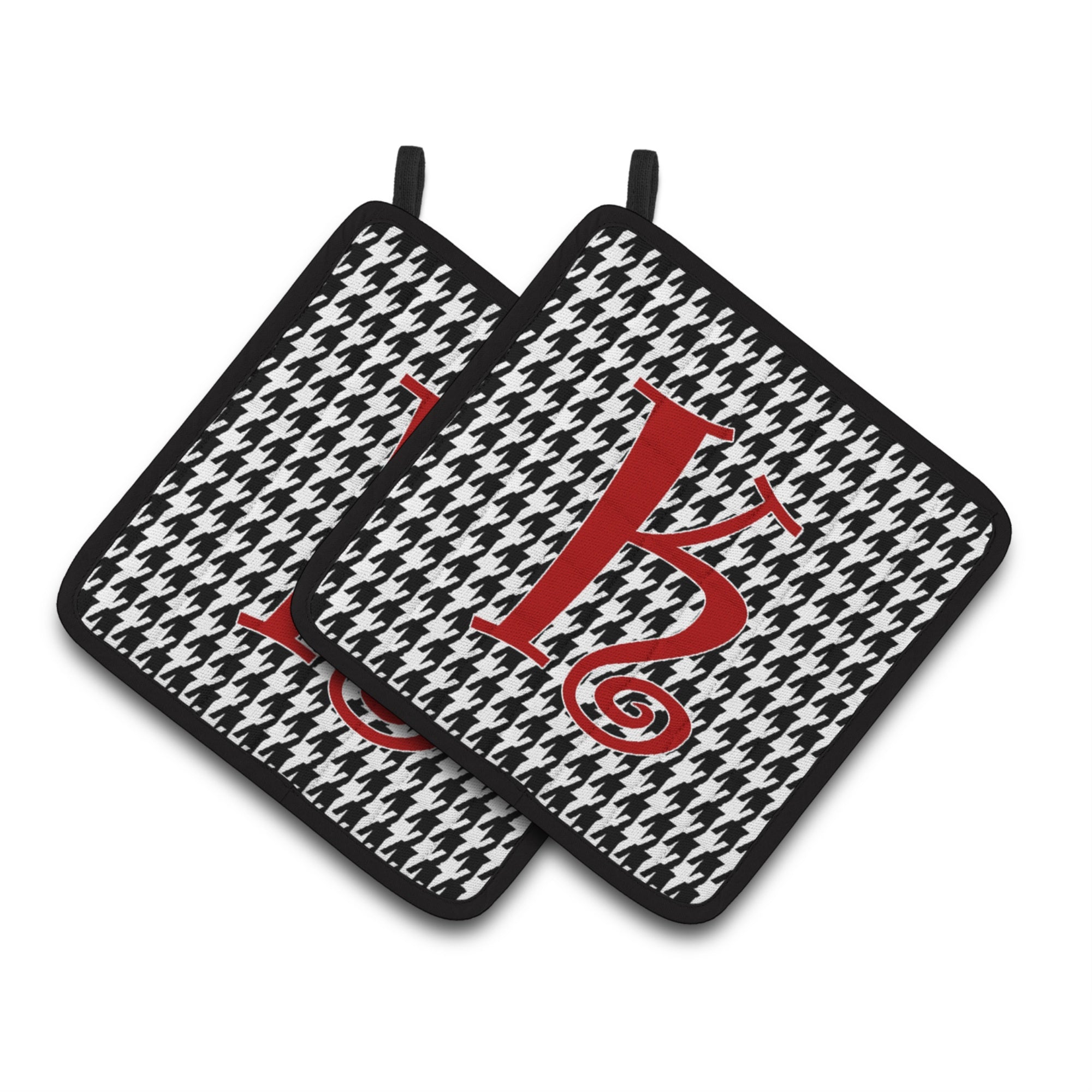 'Caroline'S Treasures Monogram Initial K Houndstooth Black Pair Of Pot Holders Cj1035-Kpthd, 7.5Hx7.5W, Multicolor''
