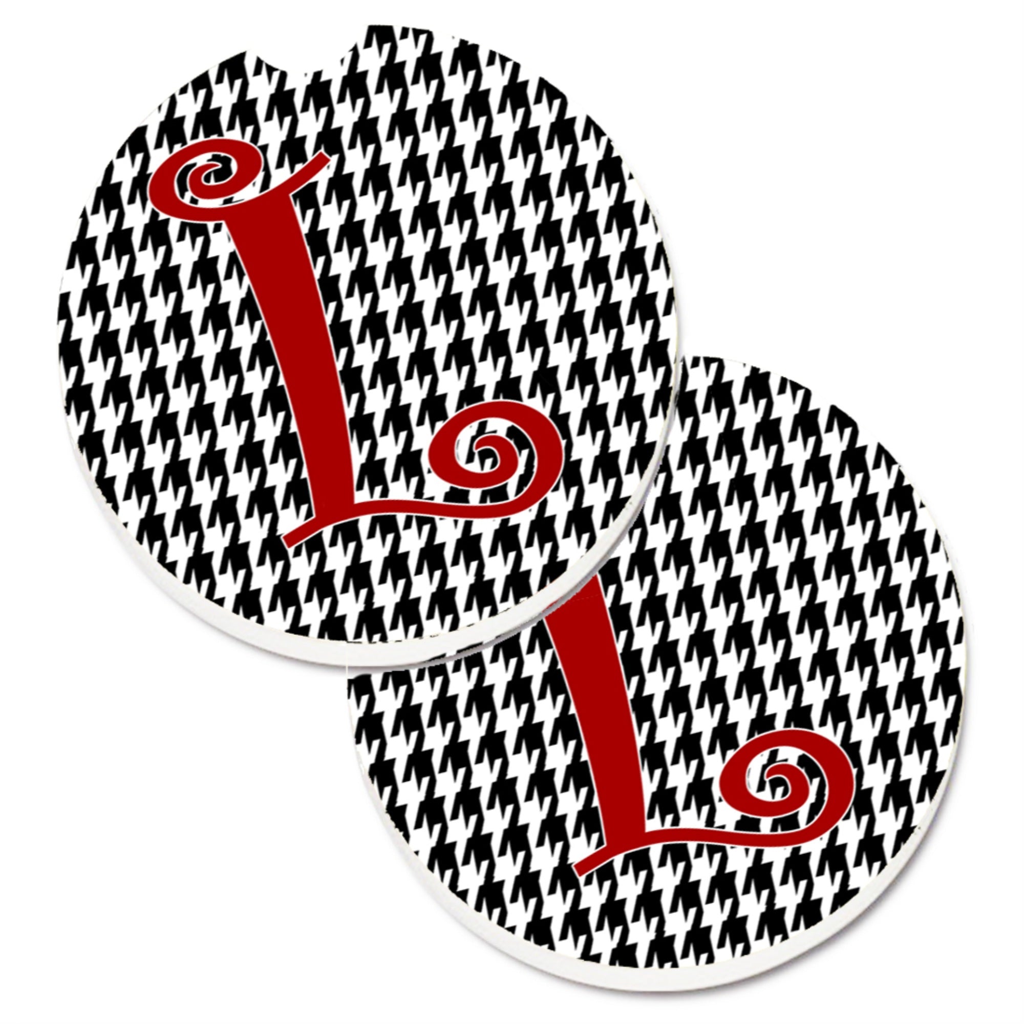 'Caroline'S Treasures Monogram Initial L Houndstooth Black Set Of 2 Cup Holder Car Coasters Cj1035-Lcarc, 2.56, Multicolor''