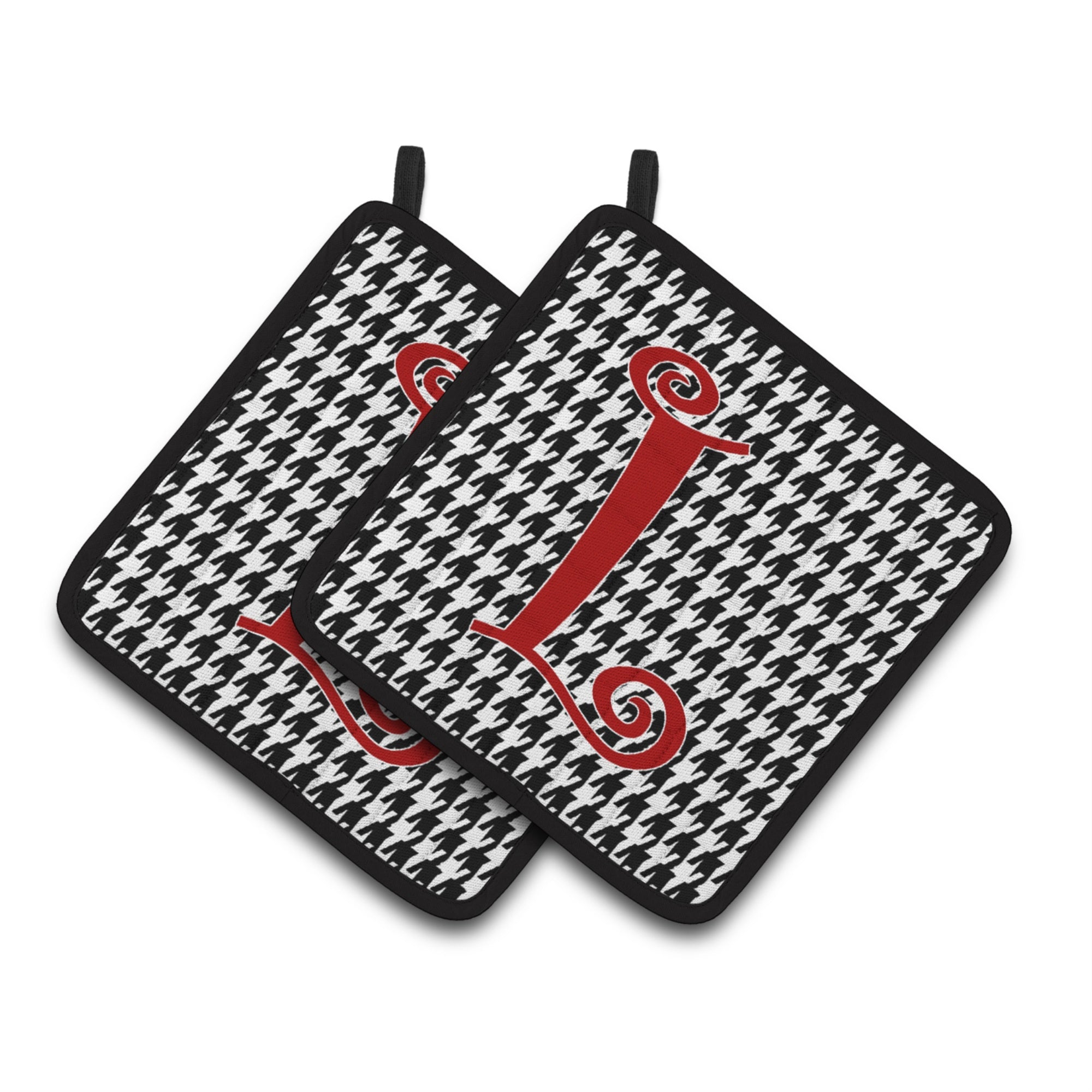 'Caroline'S Treasures Monogram Initial L Houndstooth Black Pair Of Pot Holders Cj1035-Lpthd, 7.5Hx7.5W, Multicolor''