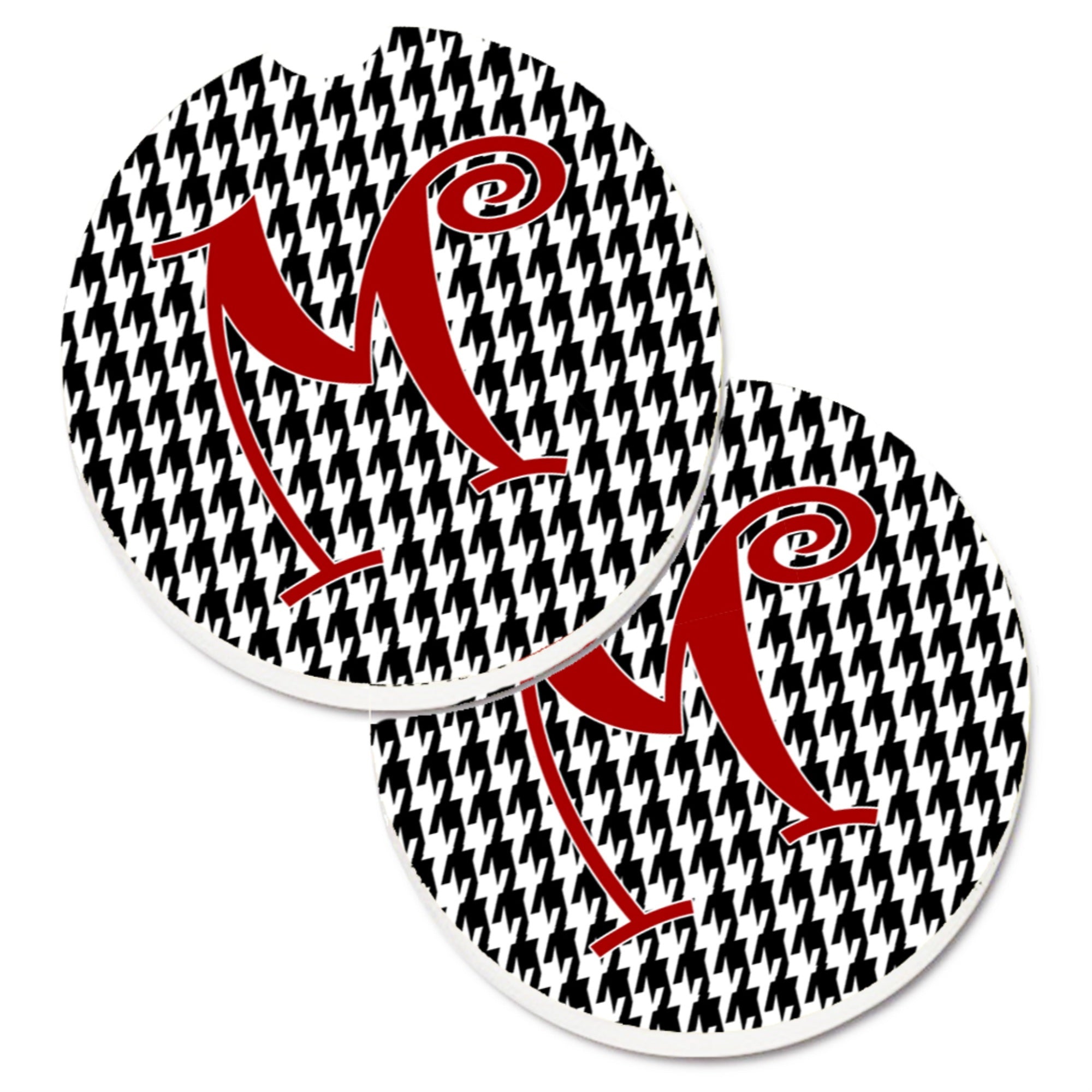 'Caroline'S Treasures Monogram Initial M Houndstooth Black Set Of 2 Cup Holder Car Coasters Cj1035-Mcarc, 2.56, Multicolor''