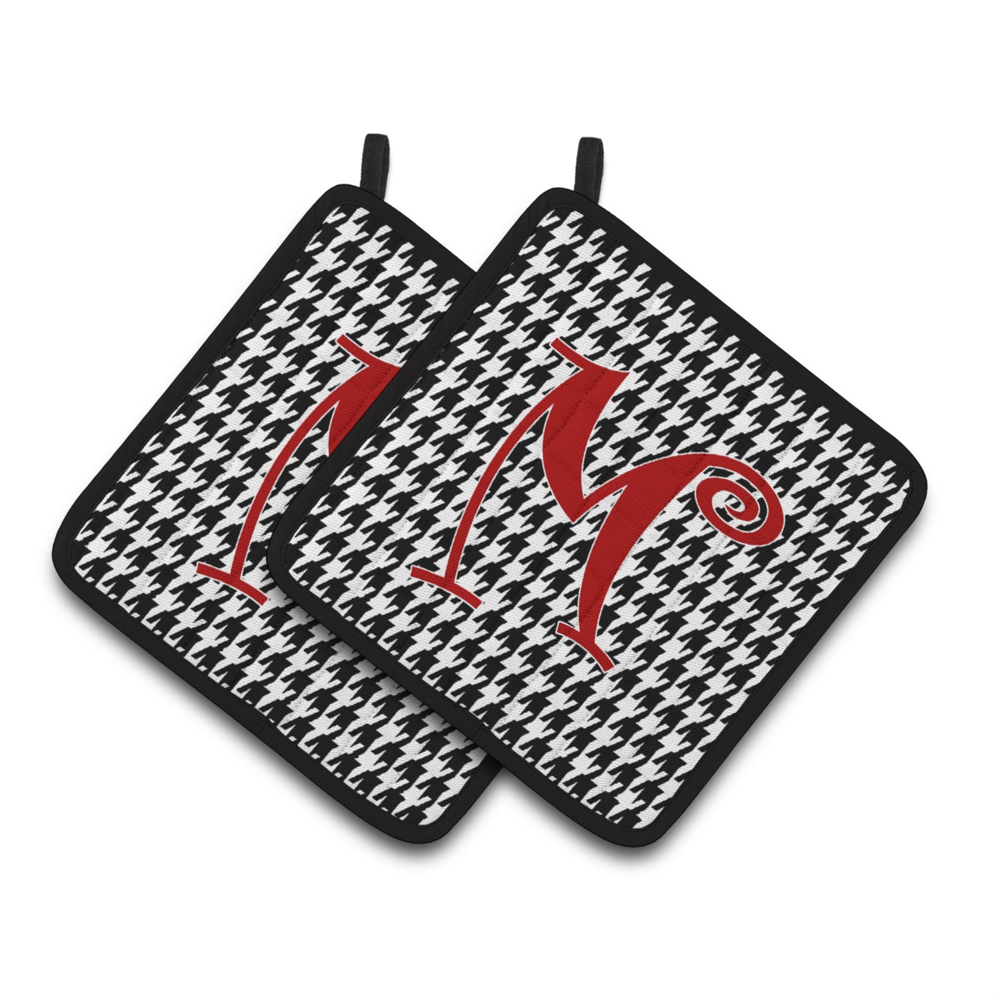 'Caroline'S Treasures Monogram Initial M Houndstooth Black Pair Of Pot Holders Cj1035-Mpthd, 7.5Hx7.5W, Multicolor''