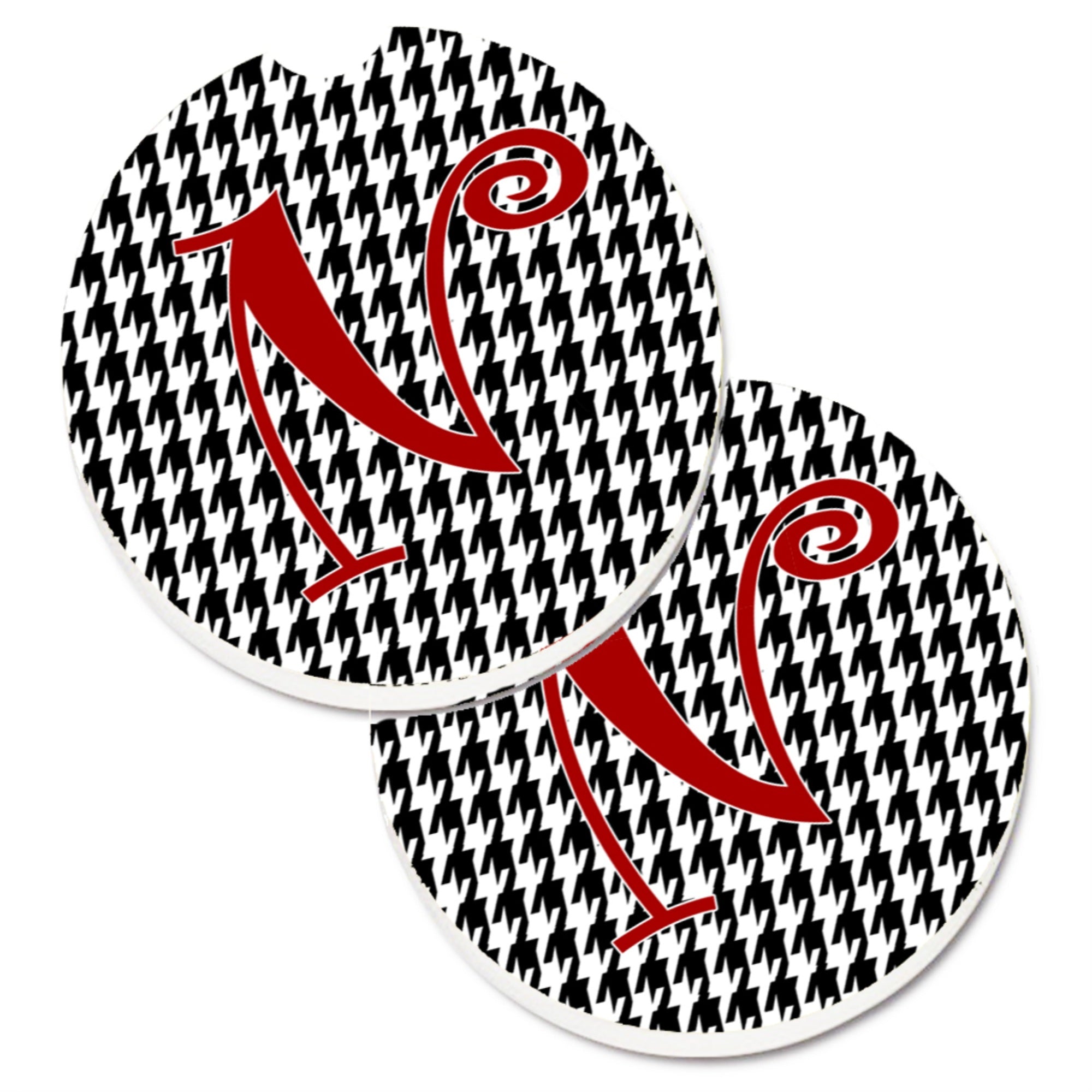 'Caroline'S Treasures Monogram Initial N Houndstooth Black Set Of 2 Cup Holder Car Coasters Cj1035-Ncarc, 2.56, Multicolor''