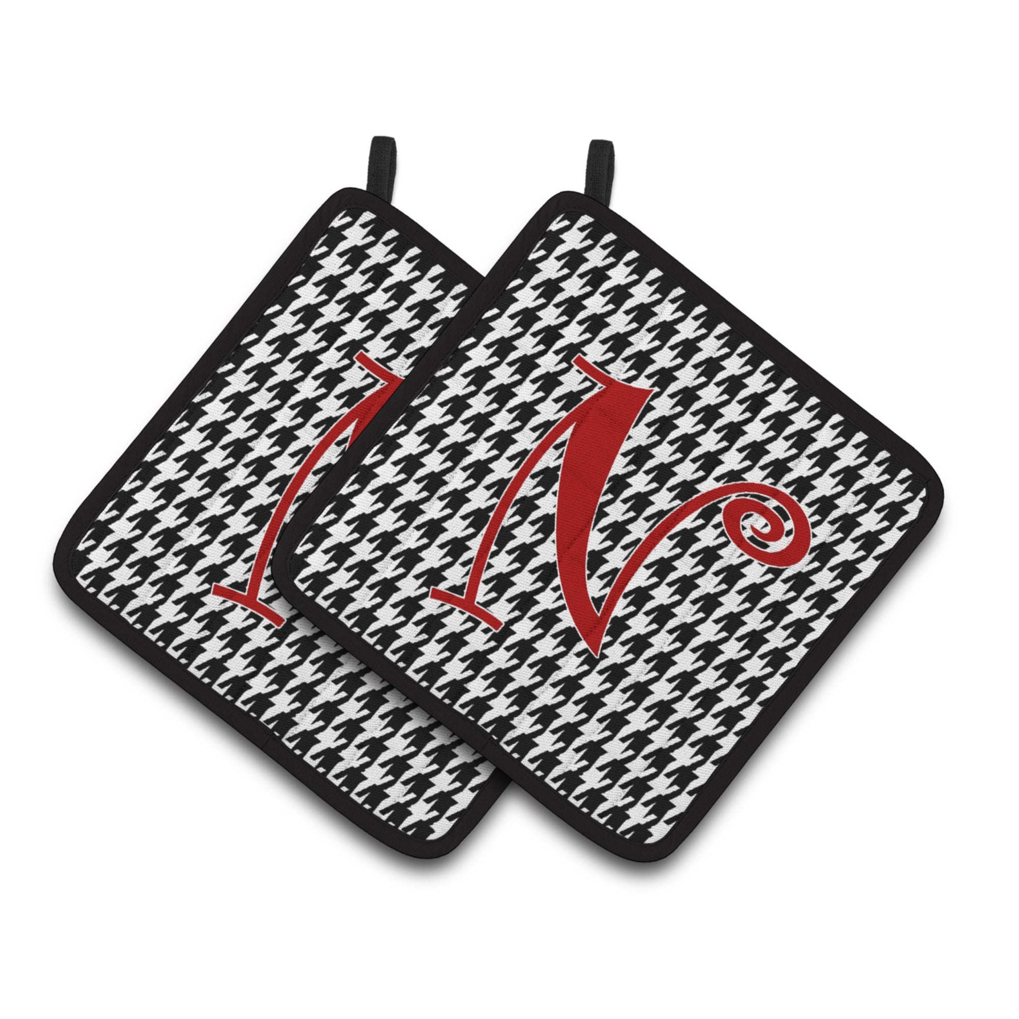 'Caroline'S Treasures Monogram Initial N Houndstooth Black Pair Of Pot Holders Cj1035-Npthd, 7.5Hx7.5W, Multicolor''