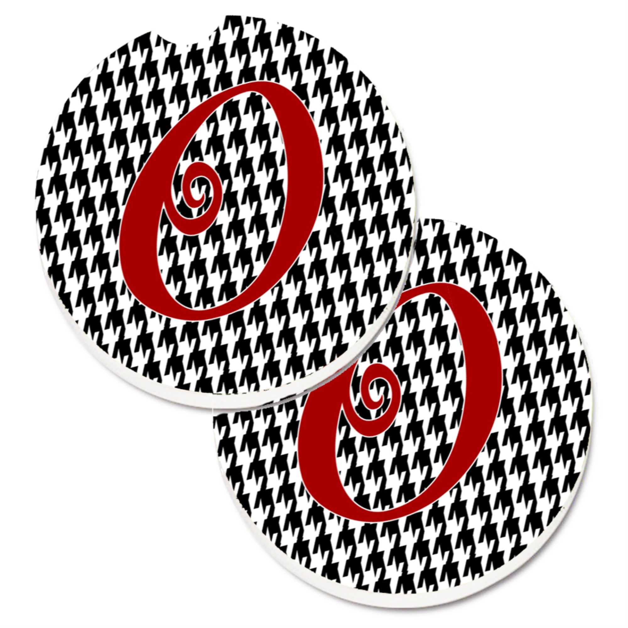 'Caroline'S Treasures Monogram Initial O Houndstooth Black Set Of 2 Cup Holder Car Coasters Cj1035-Ocarc, 2.56, Multicolor''