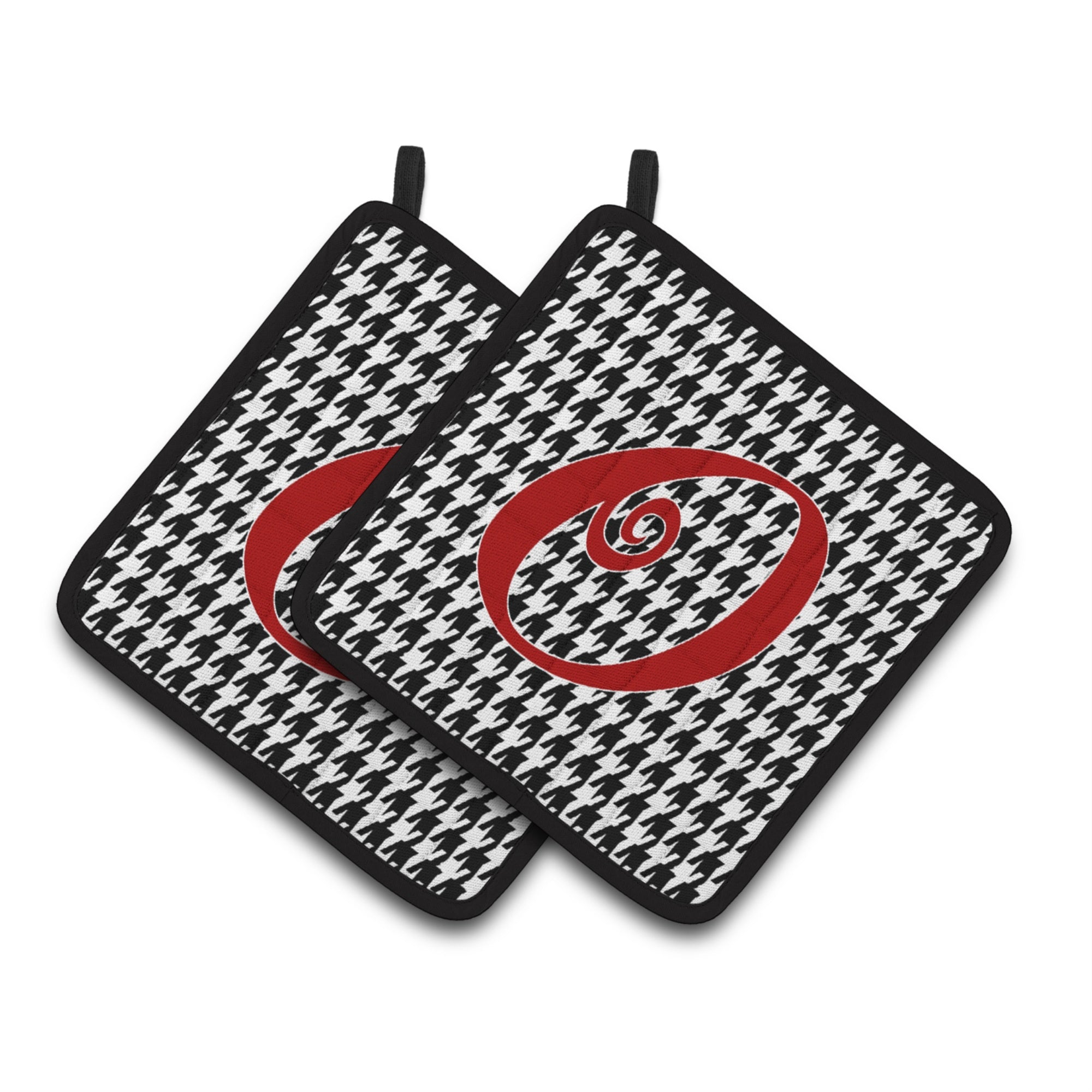 'Caroline'S Treasures Monogram Initial O Houndstooth Black Pair Of Pot Holders Cj1035-Opthd, 7.5Hx7.5W, Multicolor''