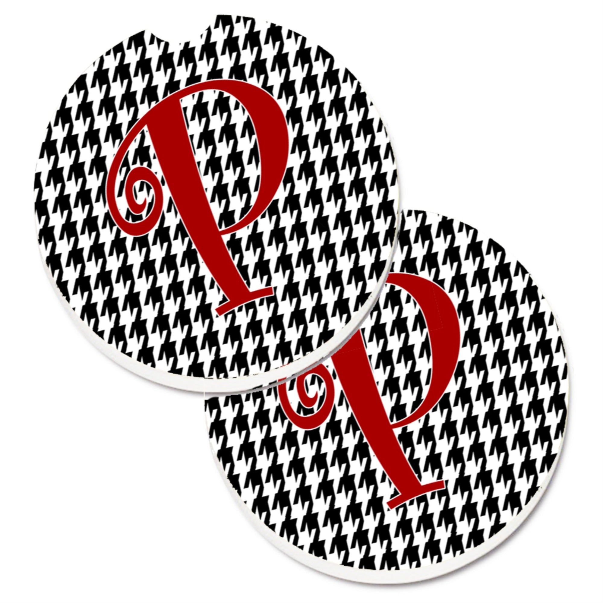 'Caroline'S Treasures Monogram Initial P Houndstooth Black Set Of 2 Cup Holder Car Coasters Cj1035-Pcarc, 2.56, Multicolor''