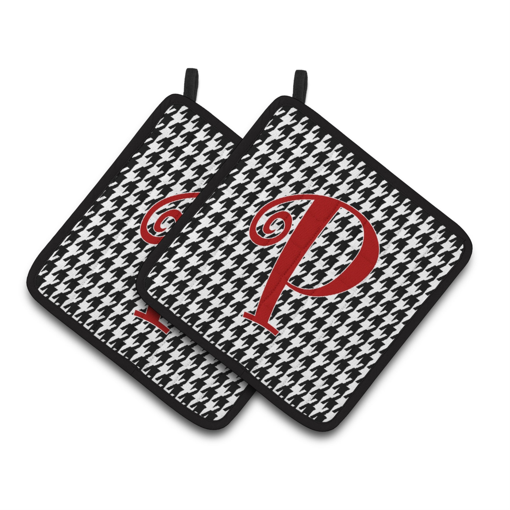 'Caroline'S Treasures Monogram Initial P Houndstooth Black Pair Of Pot Holders Cj1035-Ppthd, 7.5Hx7.5W, Multicolor''