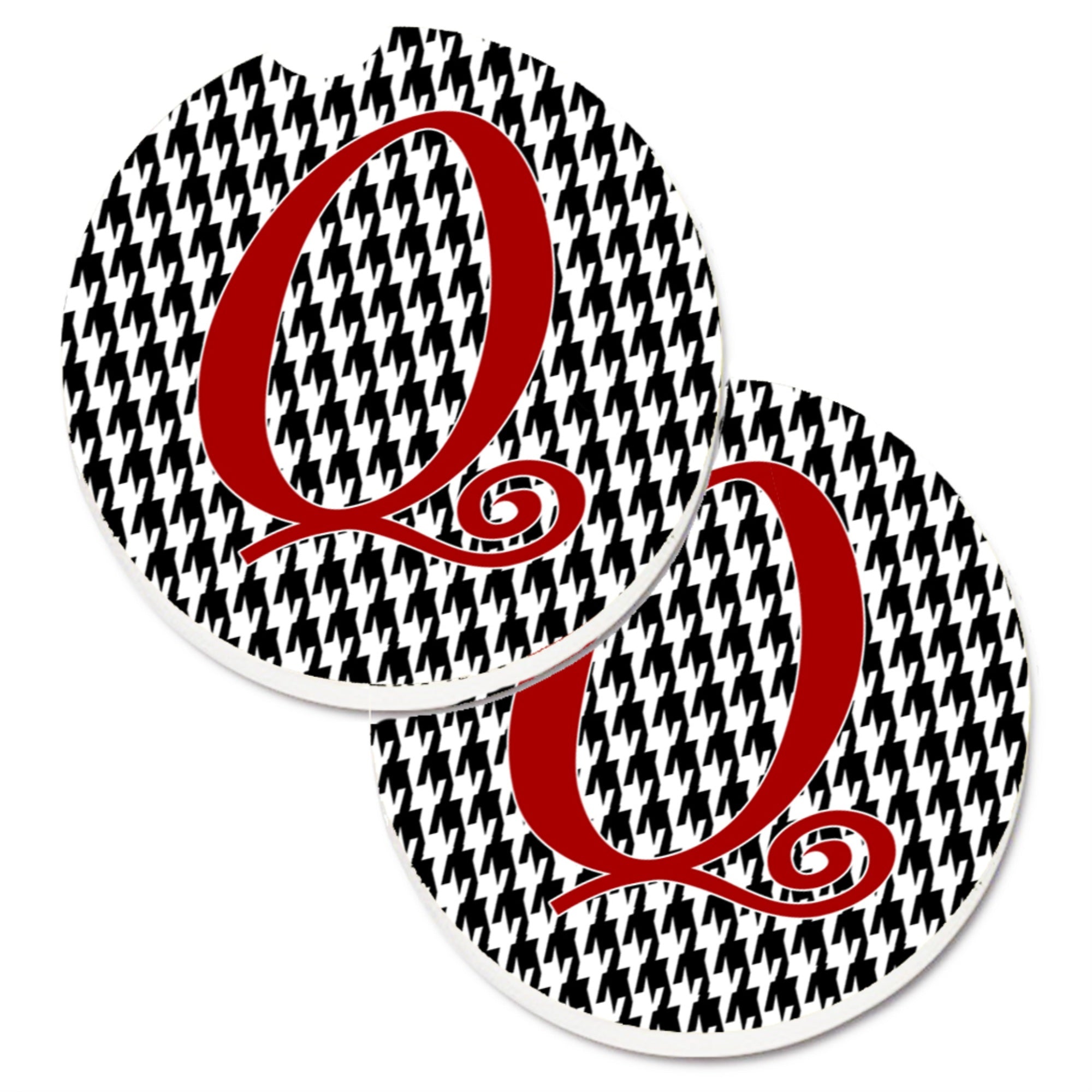 'Caroline'S Treasures Monogram Initial Q Houndstooth Black Set Of 2 Cup Holder Car Coasters Cj1035-Qcarc, 2.56, Multicolor''