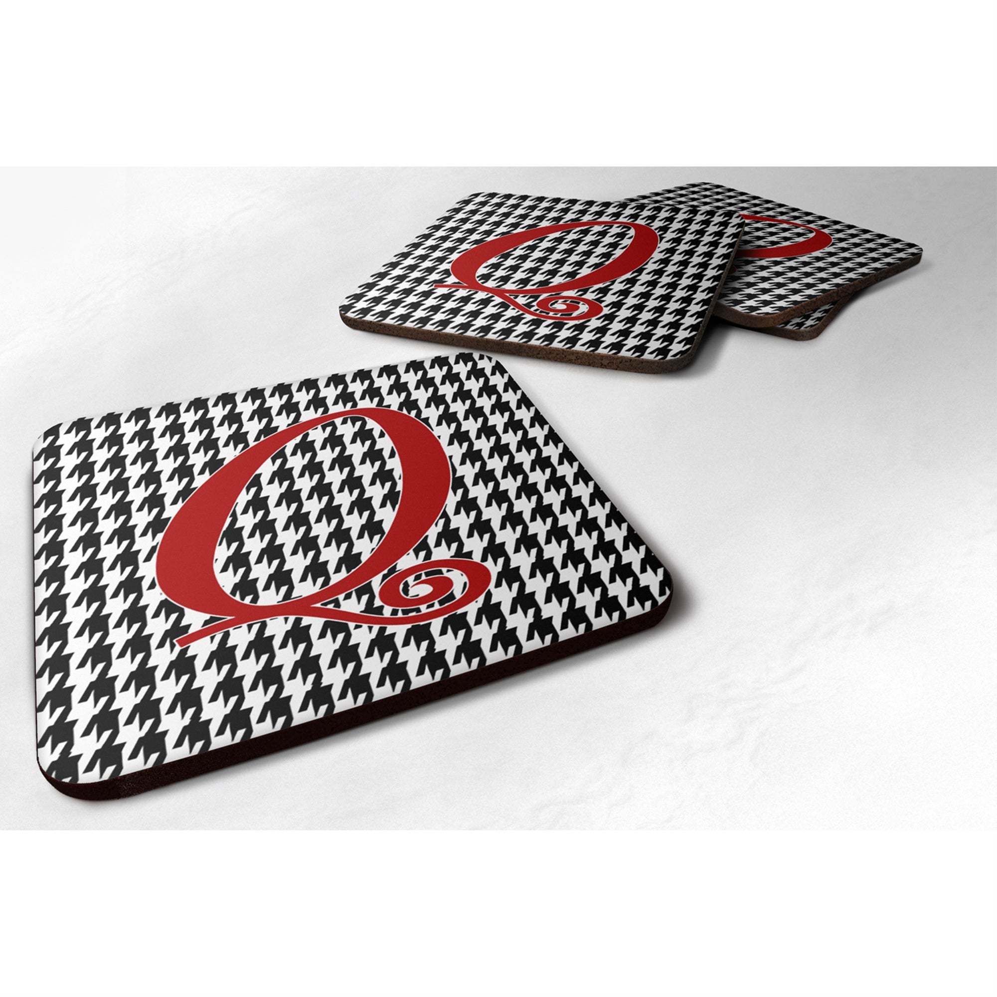 'Caroline'S Treasures Cj1035-Qfc Monogram-Houndstooth Black Foam Coasters (Set Of 4), Initial Letter Q, 3.5'''' H X 3.5'''' W,