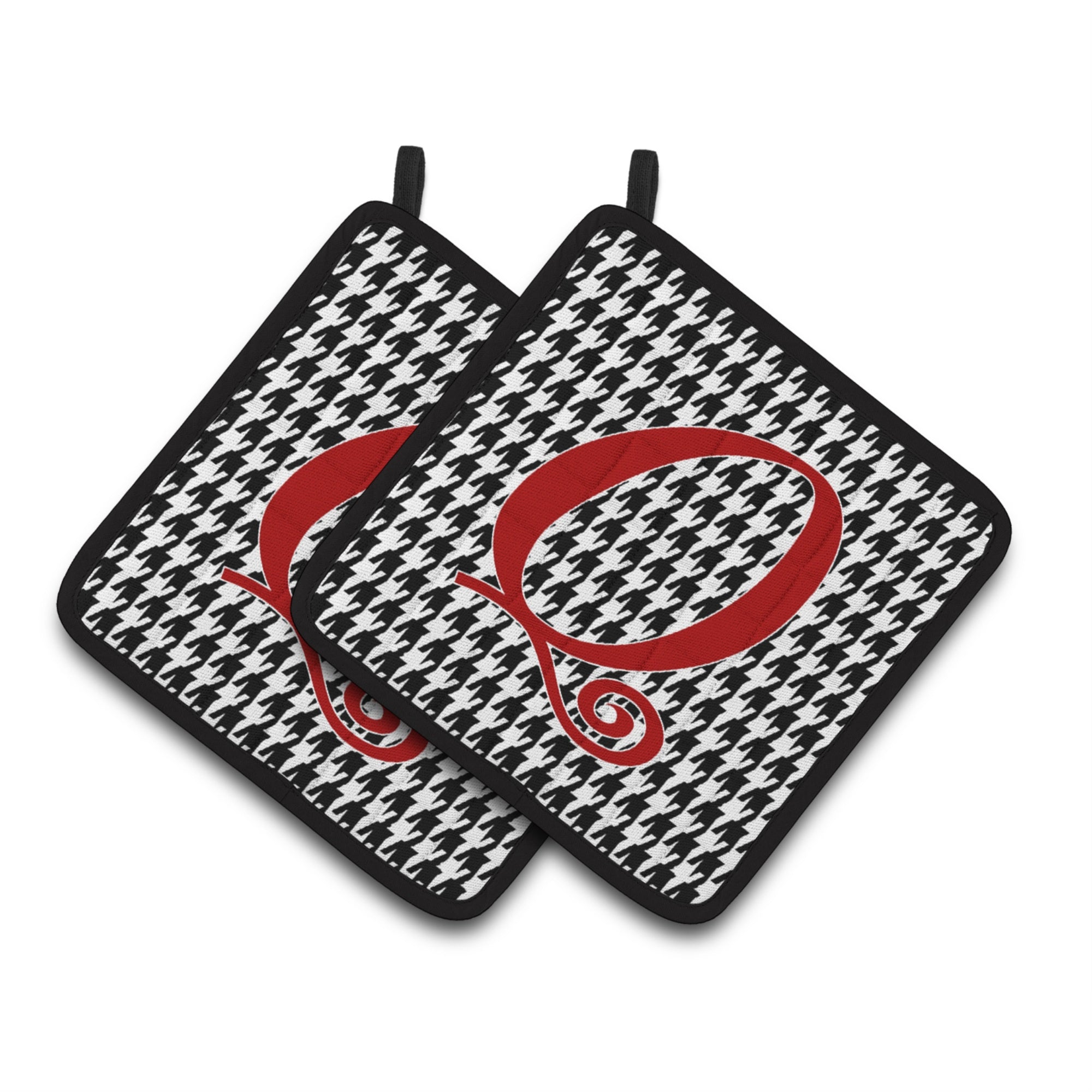 'Caroline'S Treasures Monogram Initial Q Houndstooth Black Pair Of Pot Holders Cj1035-Qpthd, 7.5Hx7.5W, Multicolor''