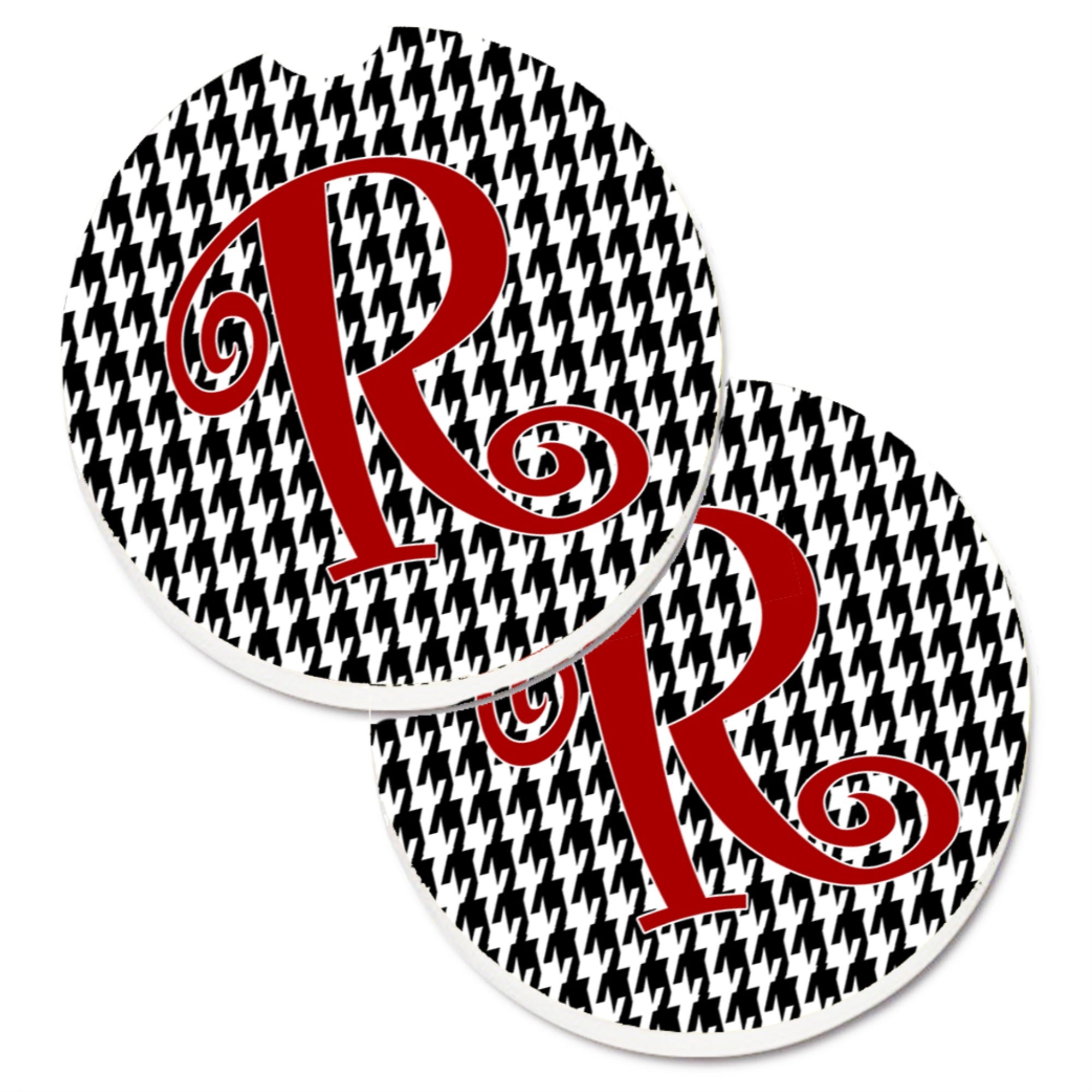 'Caroline'S Treasures Monogram Initial R Houndstooth Black Set Of 2 Cup Holder Car Coasters Cj1035-Rcarc, 2.56, Multicolor''