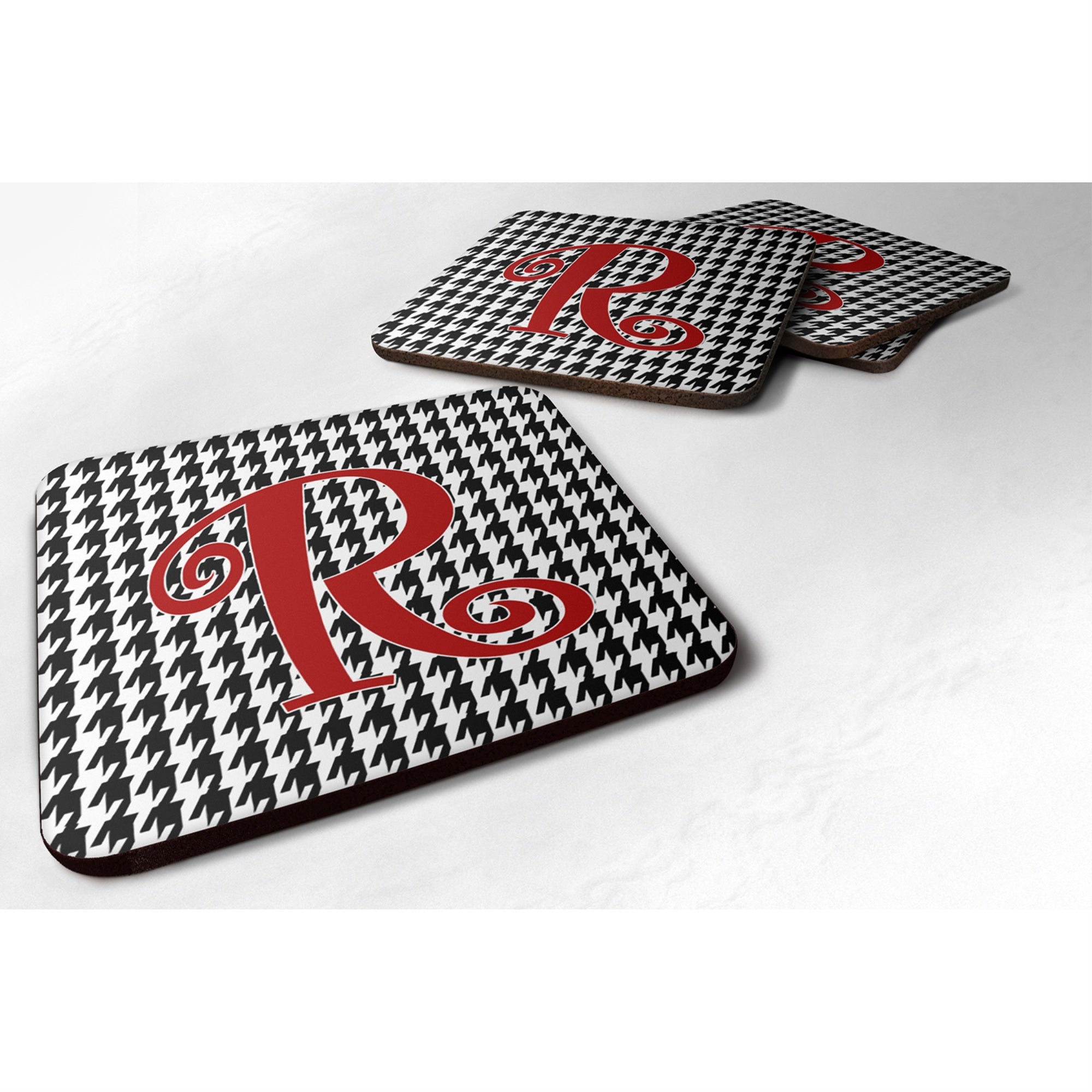 'Caroline'S Treasures Cj1035-Rfc Monogram-Houndstooth Black Foam Coasters (Set Of 4), Initial Letter R, 3.5'''' H X 3.5'''' W,