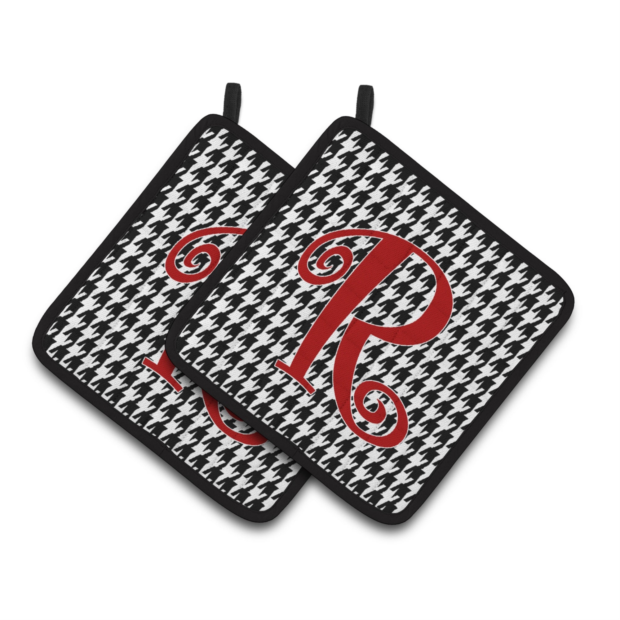 'Caroline'S Treasures Monogram Initial R Houndstooth Black Pair Of Pot Holders Cj1035-Rpthd, 7.5Hx7.5W, Multicolor''