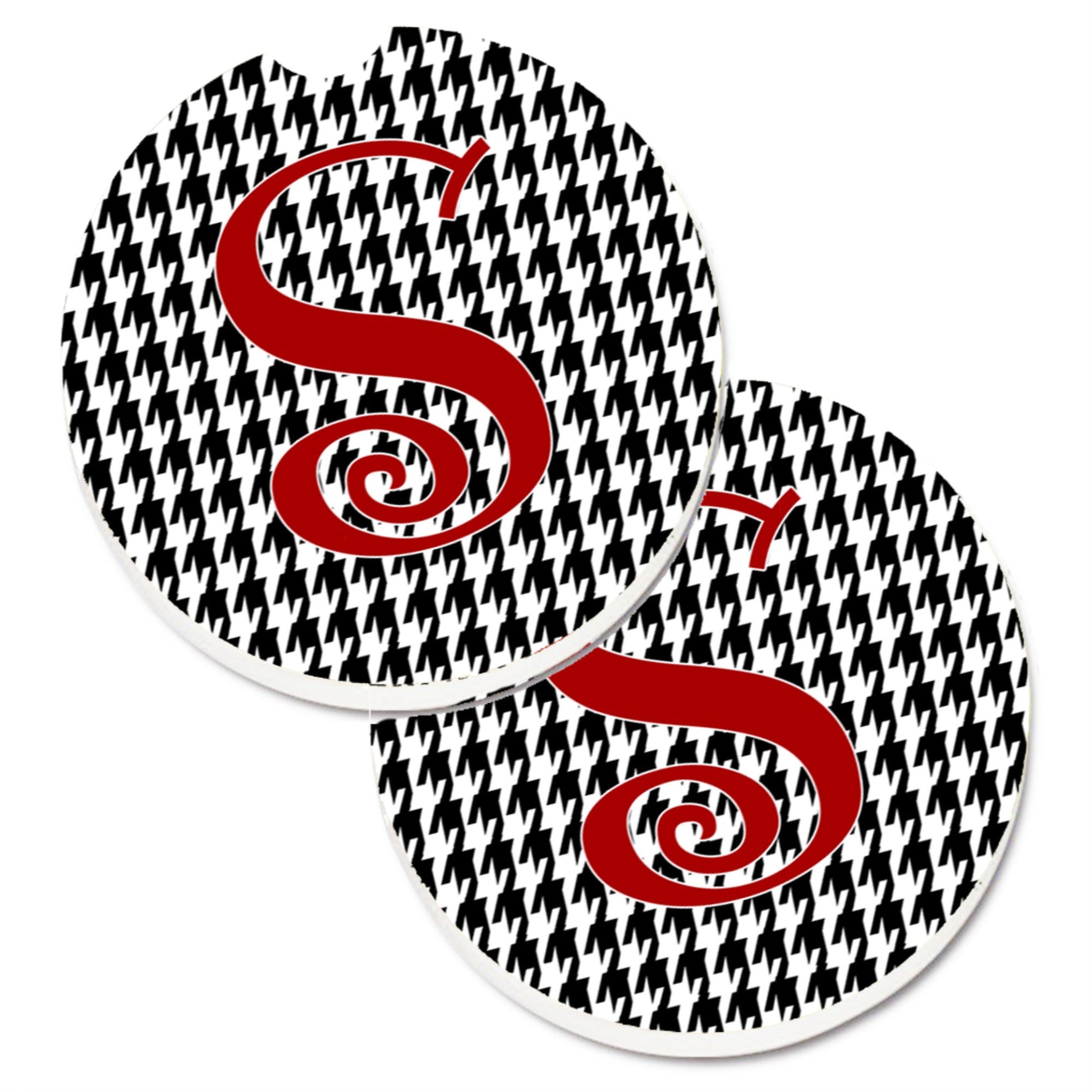 'Caroline'S Treasures Monogram Initial S Houndstooth Black Set Of 2 Cup Holder Car Coasters Cj1035-Scarc, 2.56, Multicolor''