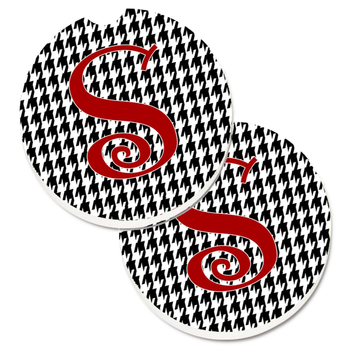 'Caroline'S Treasures Monogram Initial S Houndstooth Black Set Of 2 Cup Holder Car Coasters Cj1035-Scarc, 2.56, Multicolor''