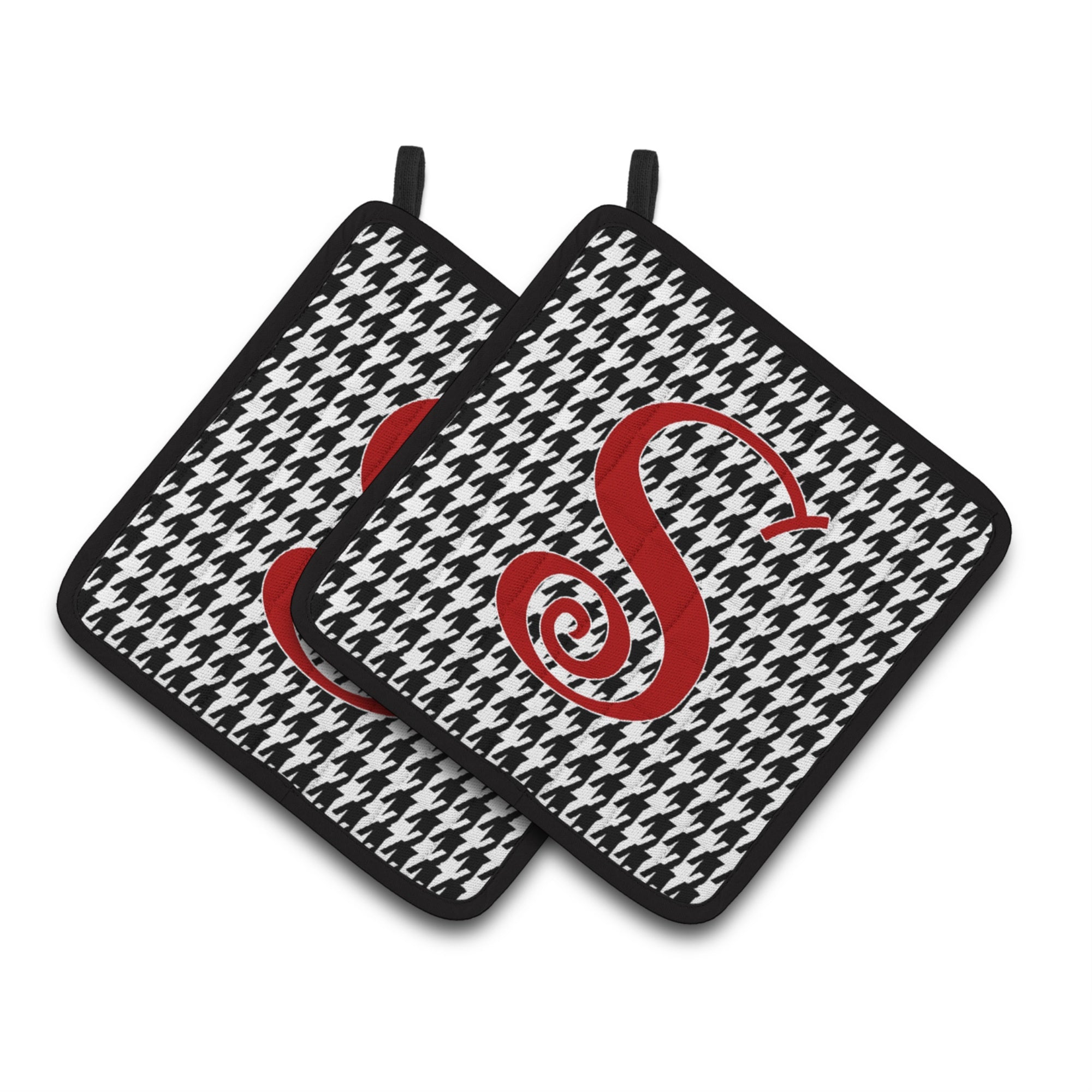 'Caroline'S Treasures Monogram Initial S Houndstooth Black Pair Of Pot Holders Cj1035-Spthd, 7.5Hx7.5W, Multicolor''