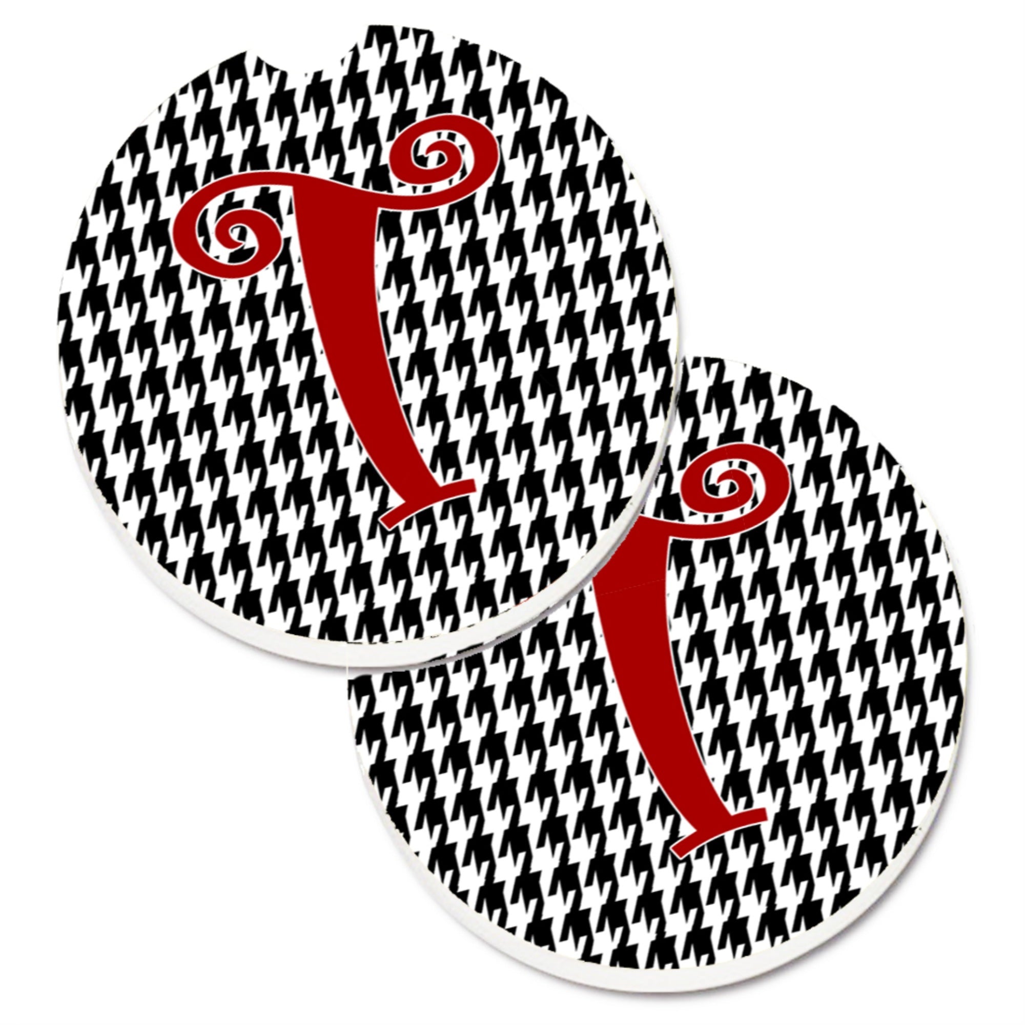 'Caroline'S Treasures Monogram Initial T Houndstooth Black Set Of 2 Cup Holder Car Coasters Cj1035-Tcarc, 2.56, Multicolor''