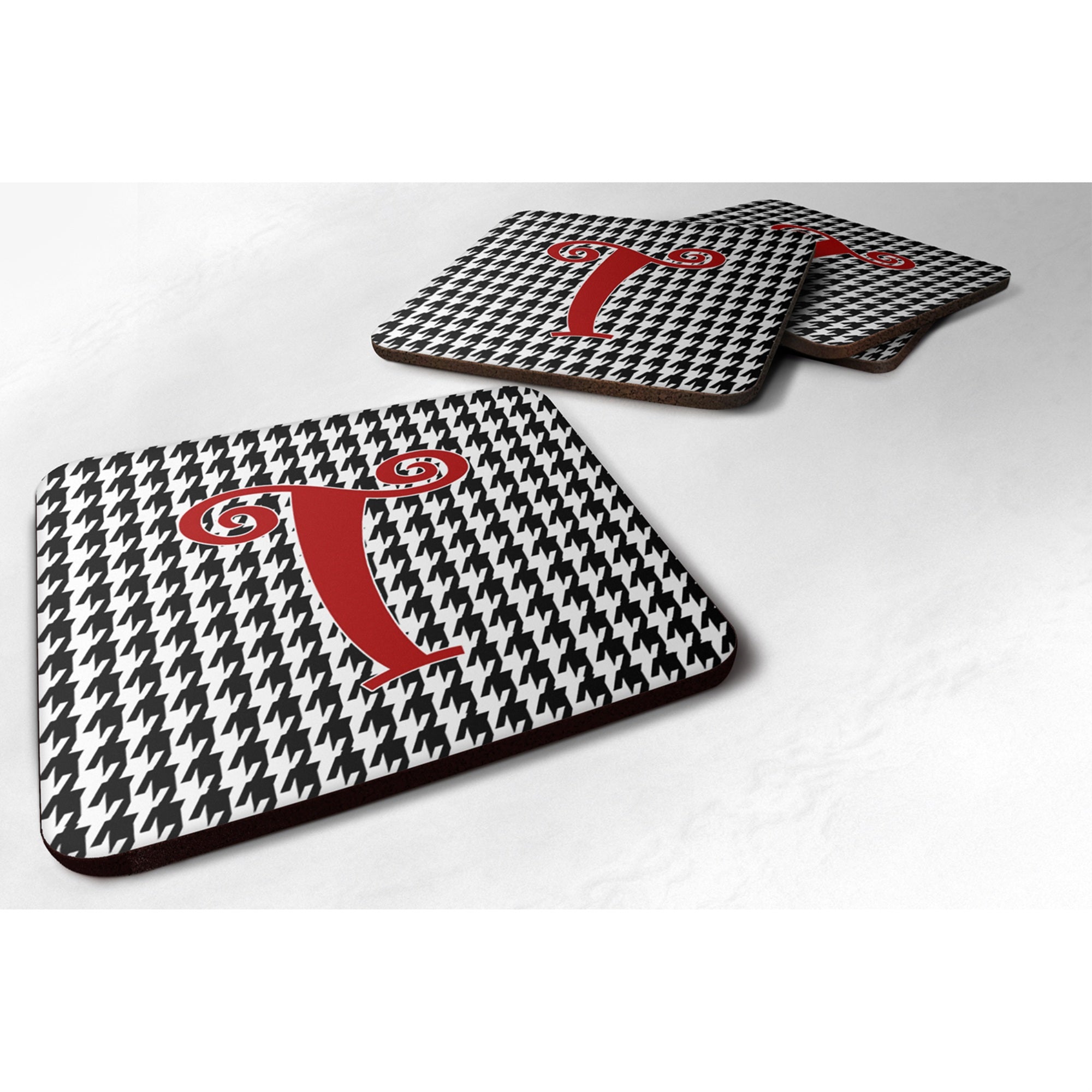 'Caroline'S Treasures Cj1035-Tfc Monogram-Houndstooth Black Foam Coasters (Set Of 4), Initial Letter T, 3.5'''' H X 3.5'''' W,