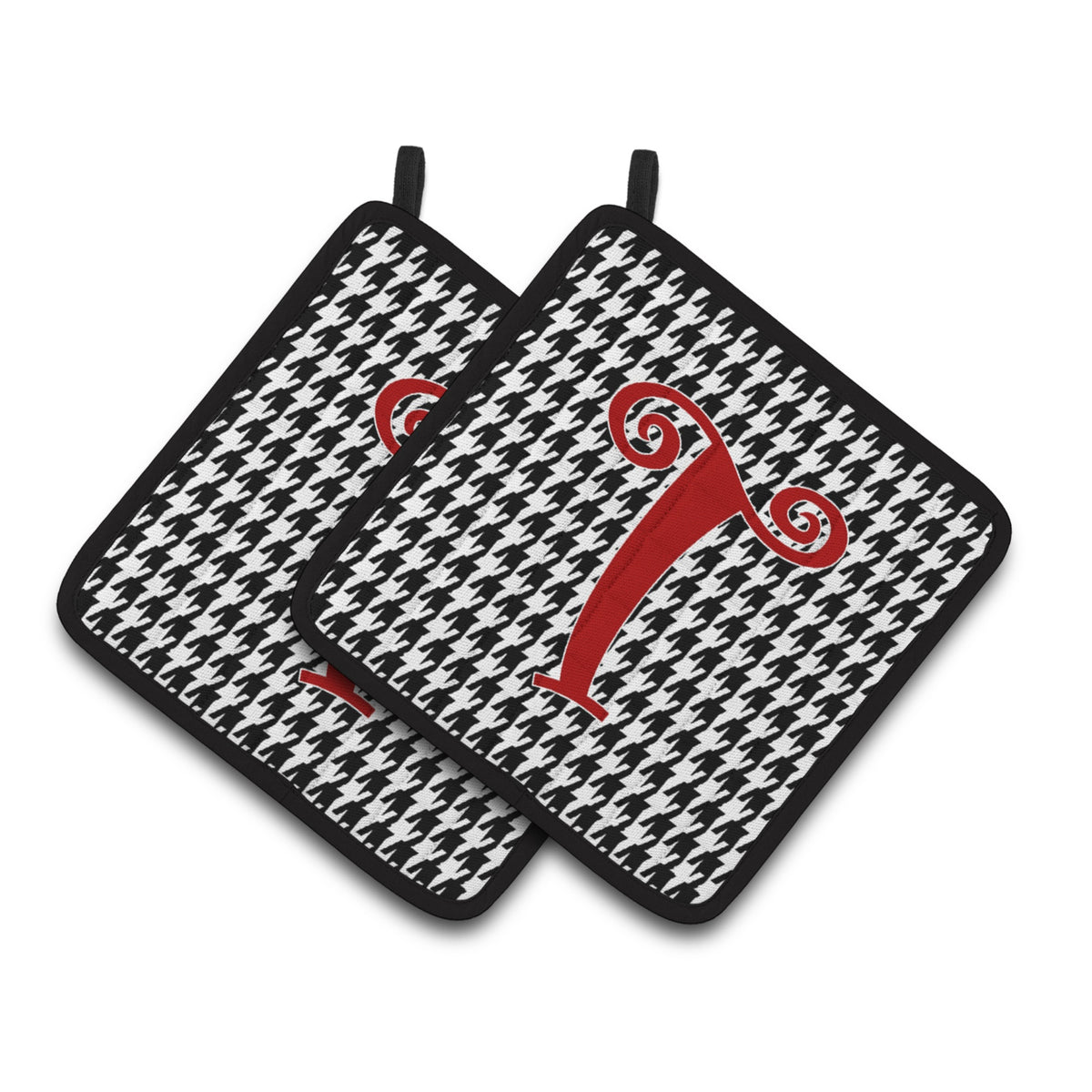 'Caroline'S Treasures Monogram Initial T Houndstooth Black Pair Of Pot Holders Cj1035-Tpthd, 7.5Hx7.5W, Multicolor''