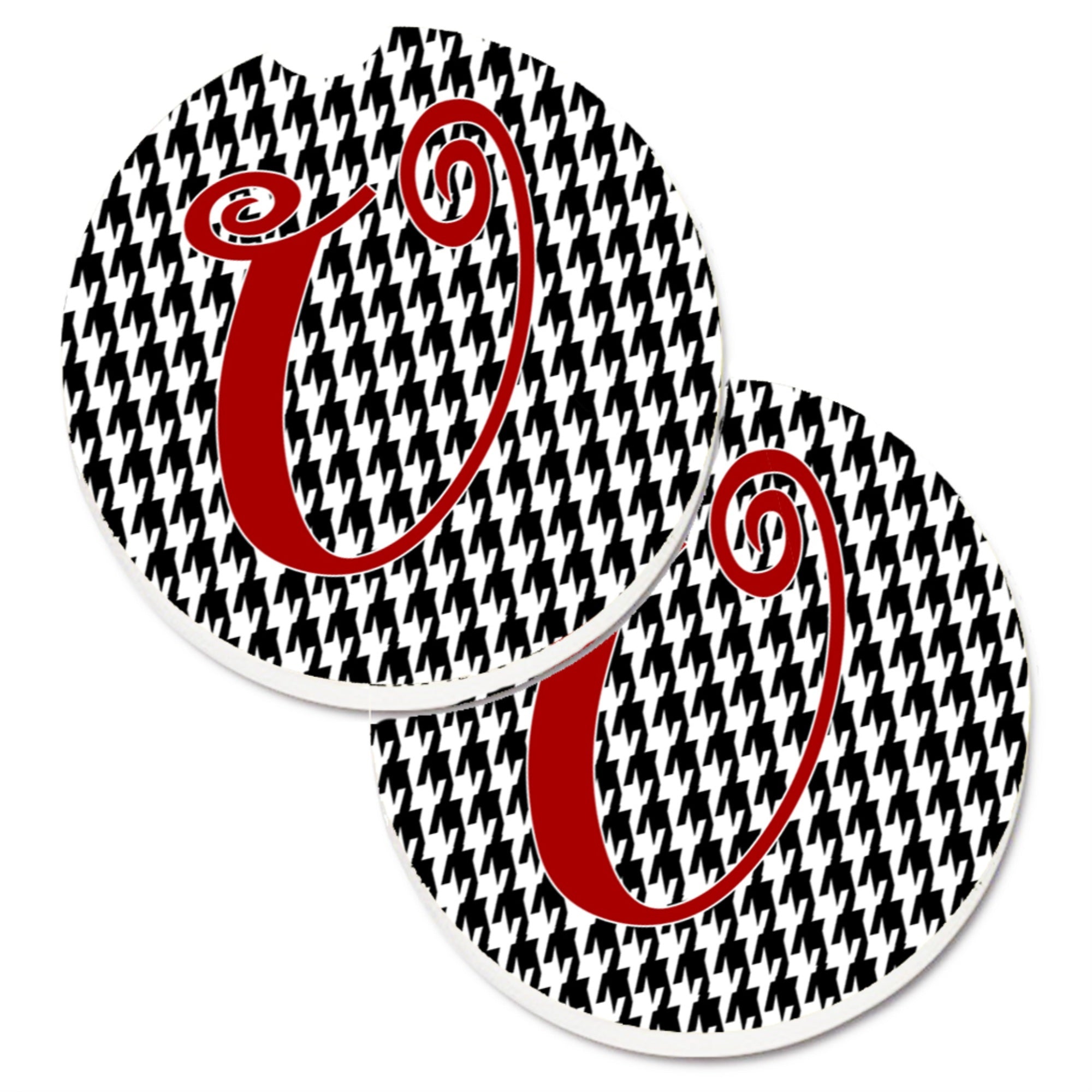 'Caroline'S Treasures Monogram Initial U Houndstooth Black Set Of 2 Cup Holder Car Coasters Cj1035-Ucarc, 2.56, Multicolor''