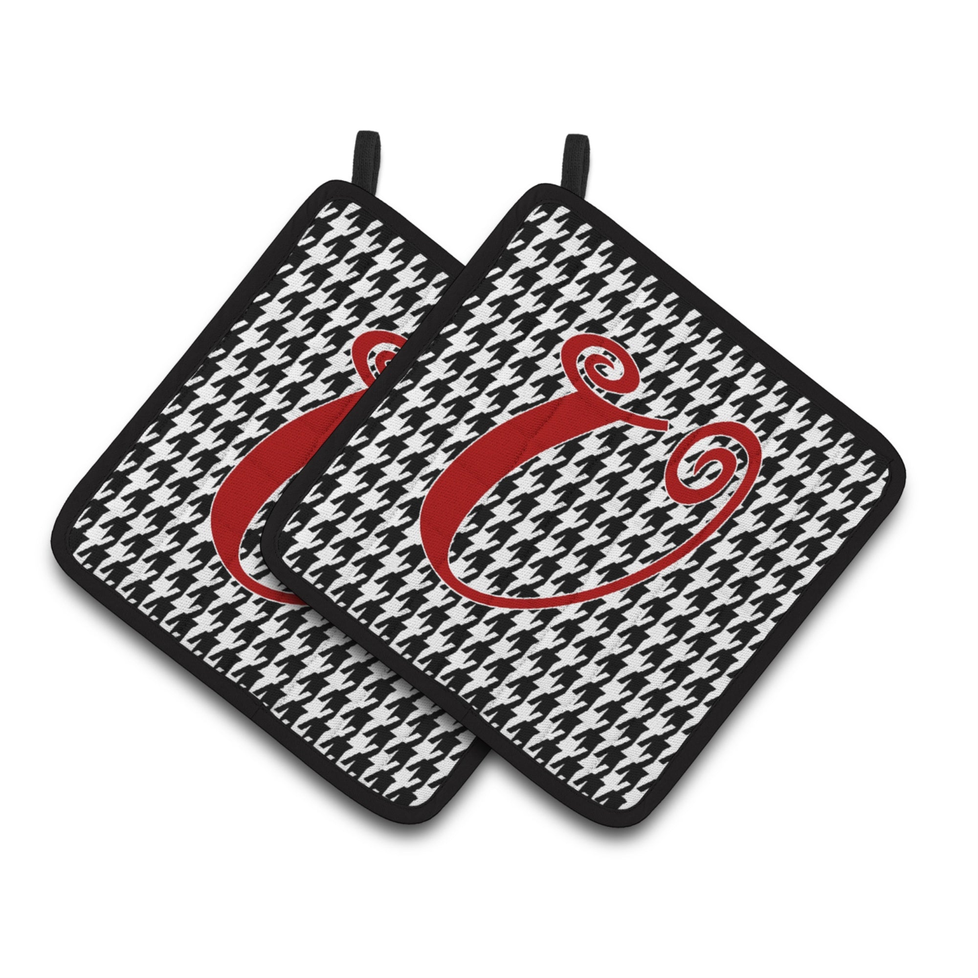 'Caroline'S Treasures Monogram Initial U Houndstooth Black Pair Of Pot Holders Cj1035-Upthd, 7.5Hx7.5W, Multicolor''