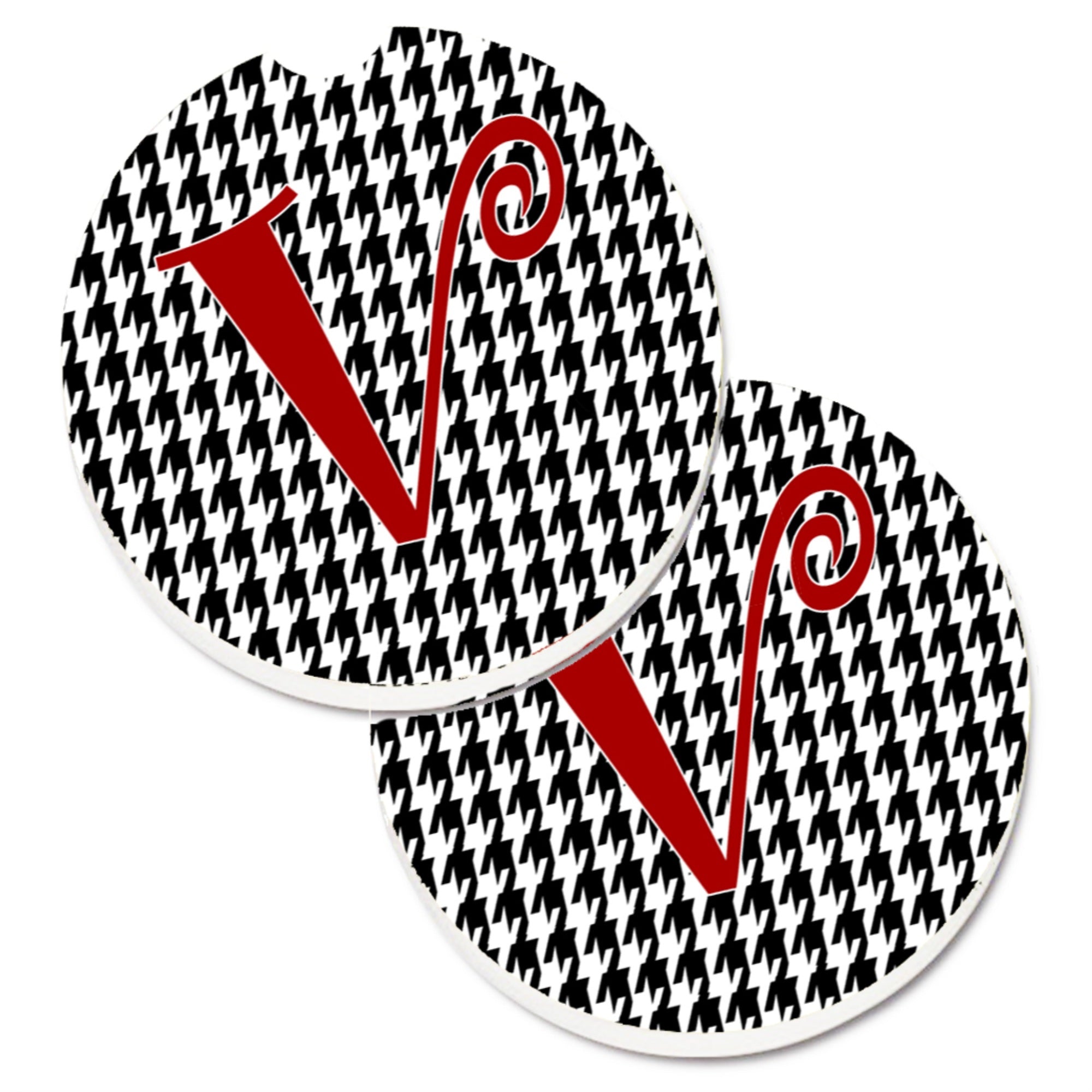 'Caroline'S Treasures Monogram Initial V Houndstooth Black Set Of 2 Cup Holder Car Coasters Cj1035-Vcarc, 2.56, Multicolor''