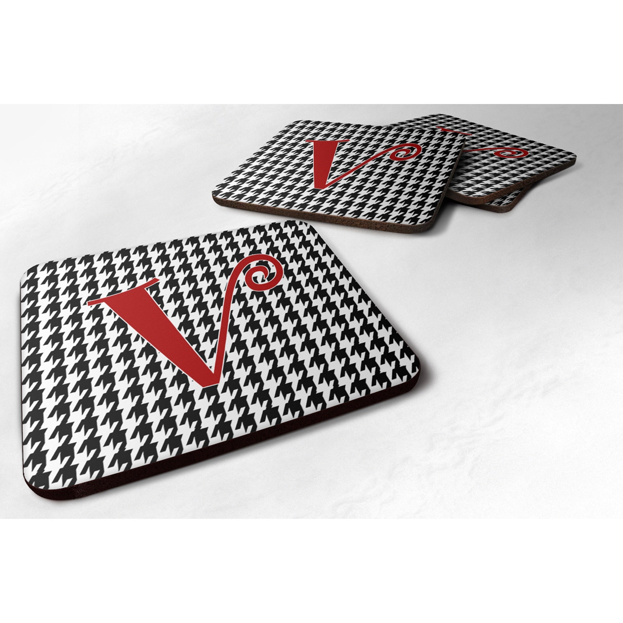 'Caroline'S Treasures Cj1035-Vfc Monogram-Houndstooth Black Foam Coasters (Set Of 4), Initial Letter V, 3.5'''' H X 3.5'''' W,