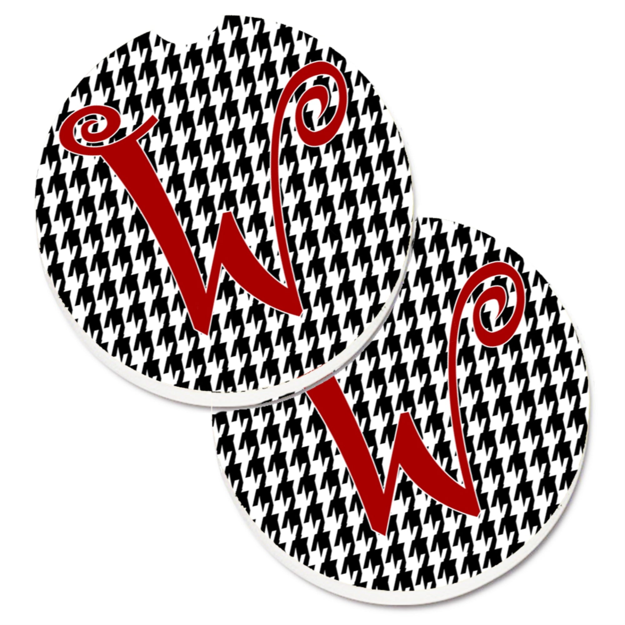 'Caroline'S Treasures Monogram Initial W Houndstooth Black Set Of 2 Cup Holder Car Coasters Cj1035-Wcarc, 2.56, Multicolor''