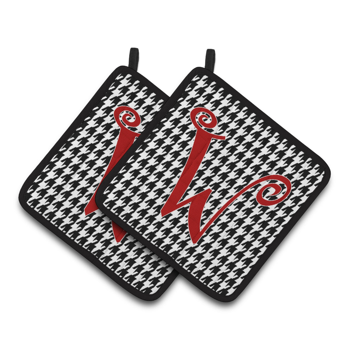 'Caroline'S Treasures Monogram Initial W Houndstooth Black Pair Of Pot Holders Cj1035-Wpthd, 7.5Hx7.5W, Multicolor''