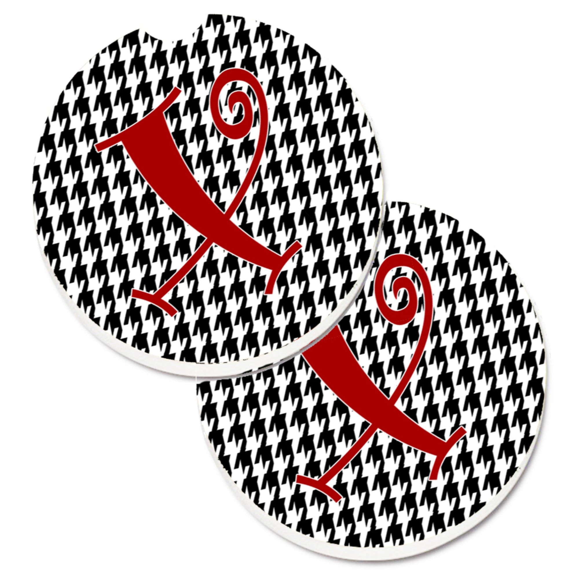 'Caroline'S Treasures Monogram Initial X Houndstooth Black Set Of 2 Cup Holder Car Coasters Cj1035-Xcarc, 2.56, Multicolor''