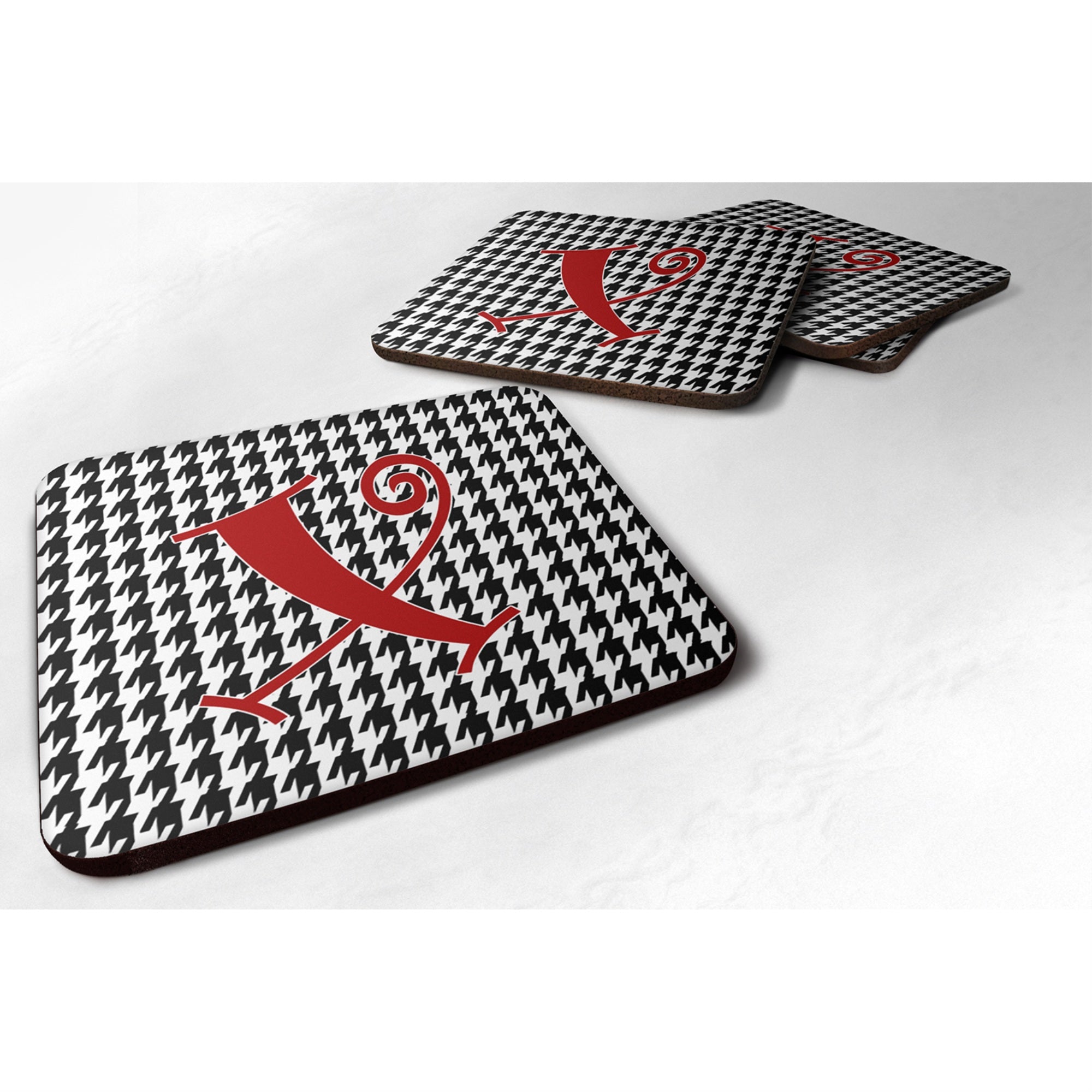 'Caroline'S Treasures Cj1035-Xfc Monogram-Houndstooth Black Foam Coasters (Set Of 4), Initial Letter X, 3.5'''' H X 3.5'''' W,