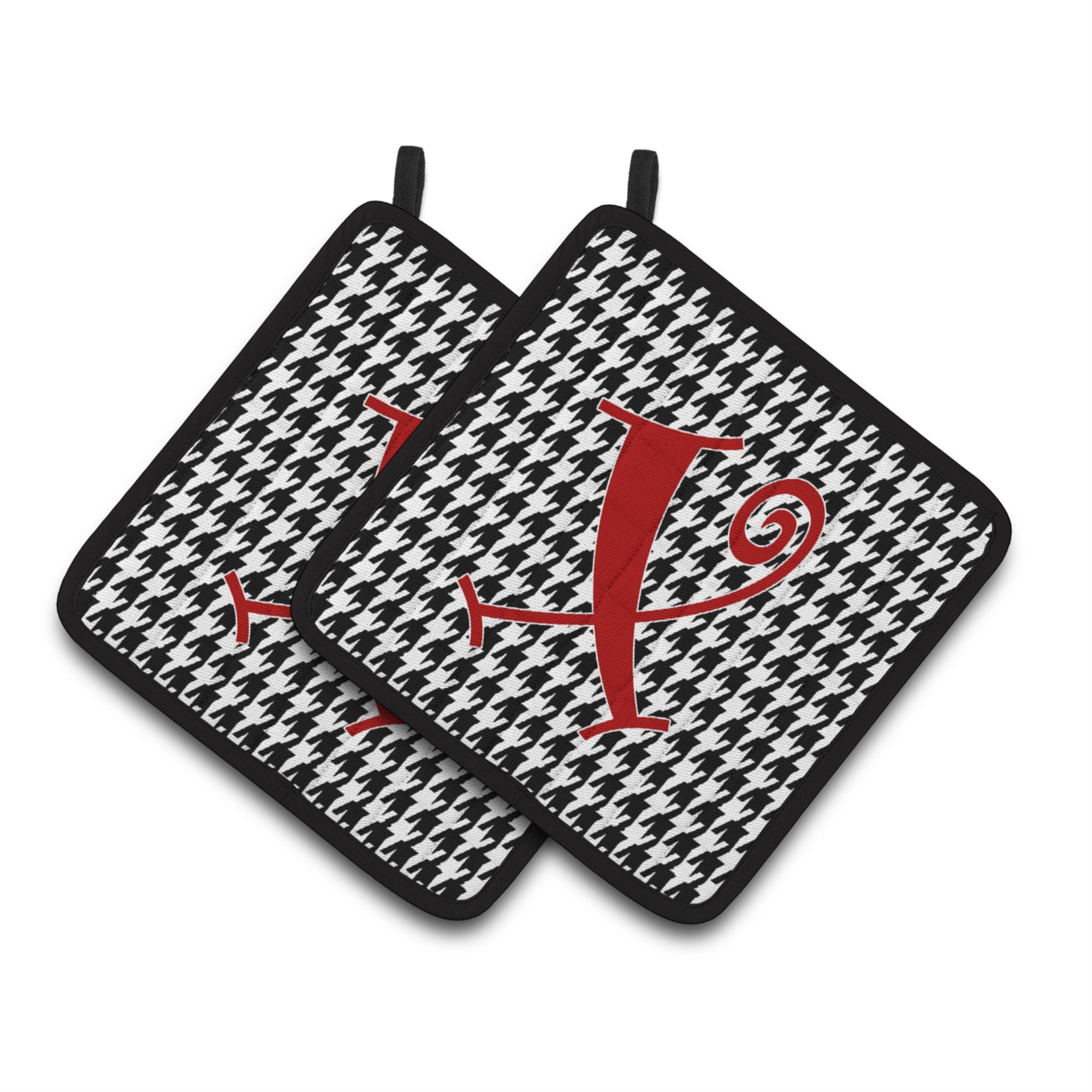 'Caroline'S Treasures Monogram Initial X Houndstooth Black Pair Of Pot Holders Cj1035-Xpthd, 7.5Hx7.5W, Multicolor''