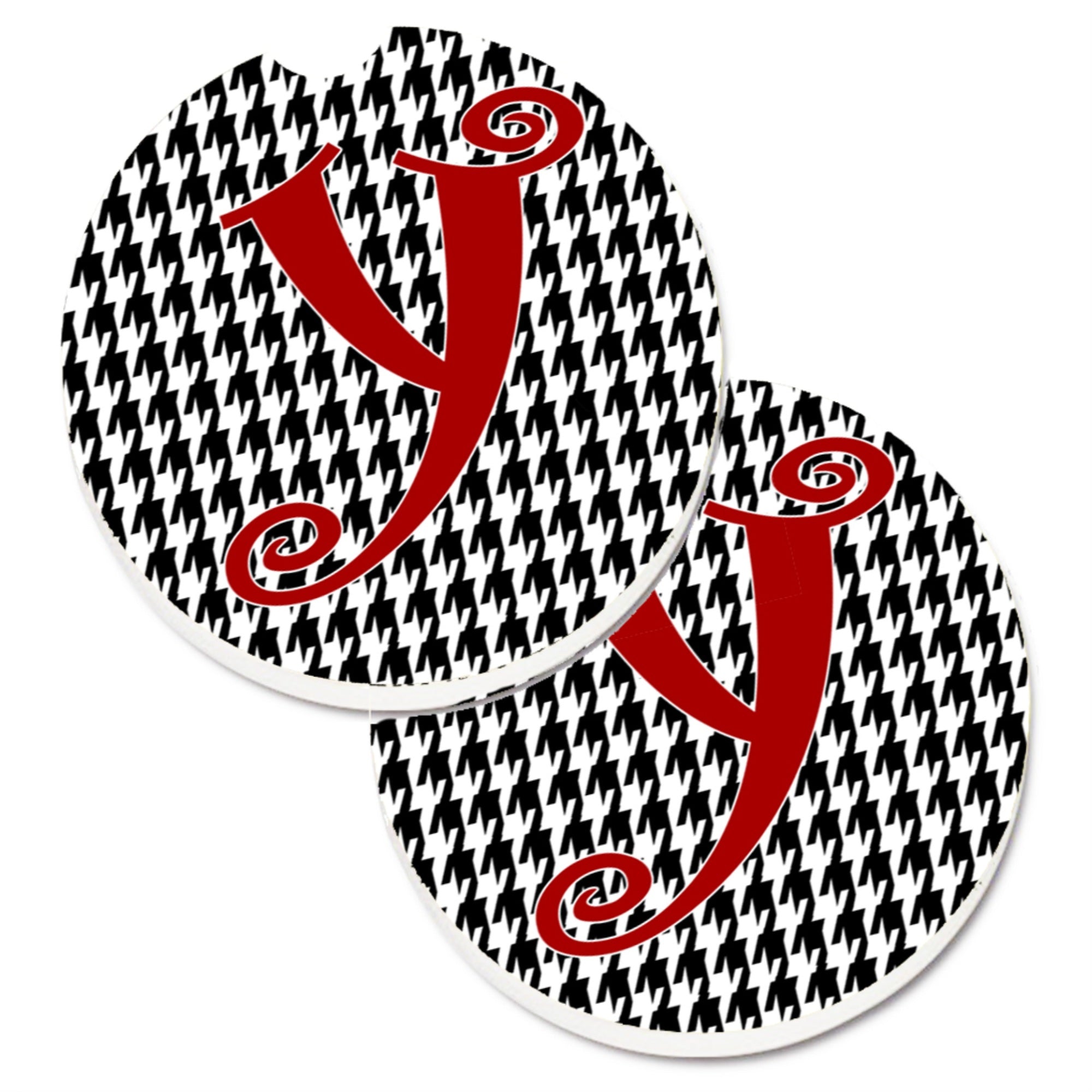 'Caroline'S Treasures Monogram Initial Y Houndstooth Black Set Of 2 Cup Holder Car Coasters Cj1035-Ycarc, 2.56, Multicolor''