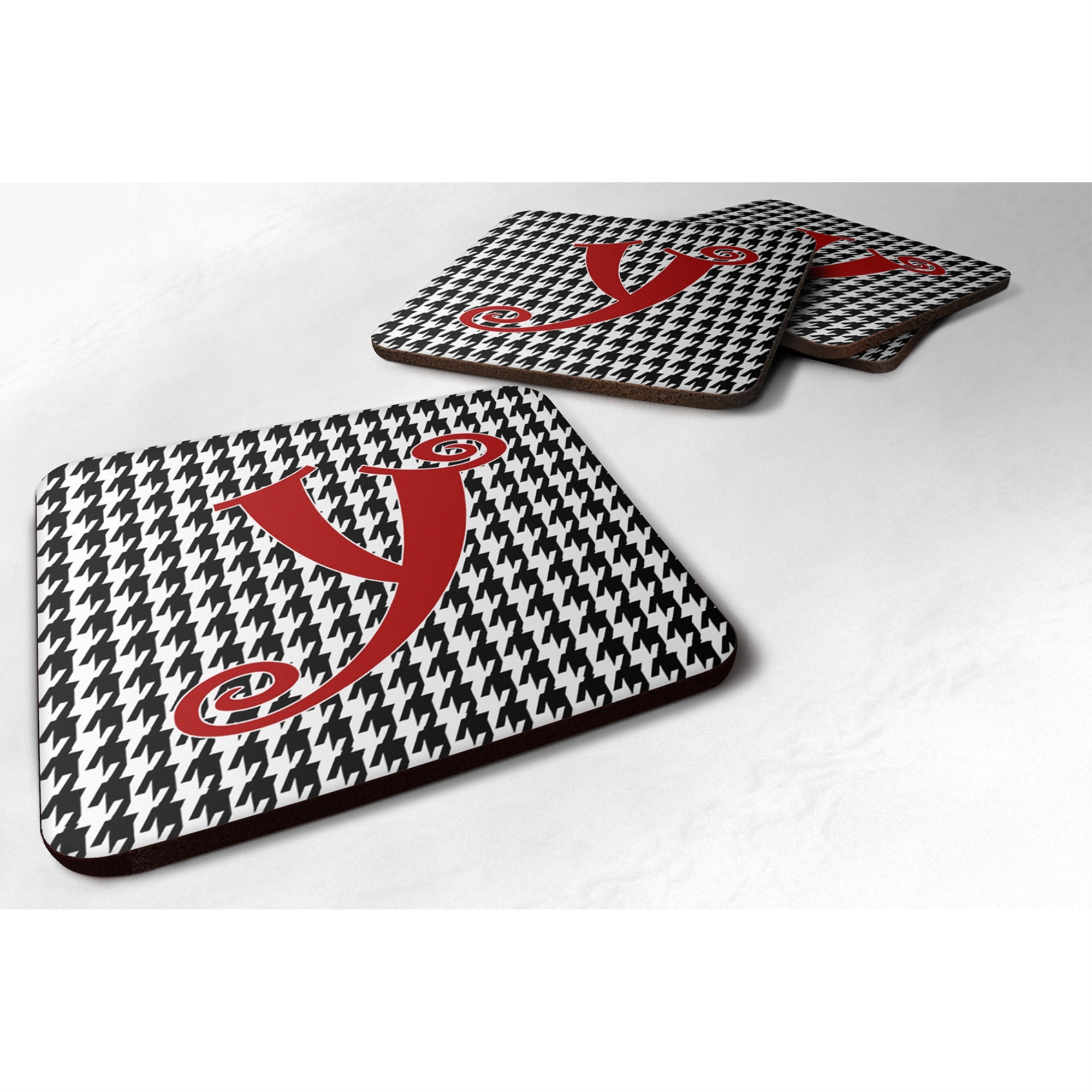 'Caroline'S Treasures Cj1035-Yfc Monogram-Houndstooth Black Foam Coasters (Set Of 4), Initial Letter Y, 3.5'''' H X 3.5'''' W,