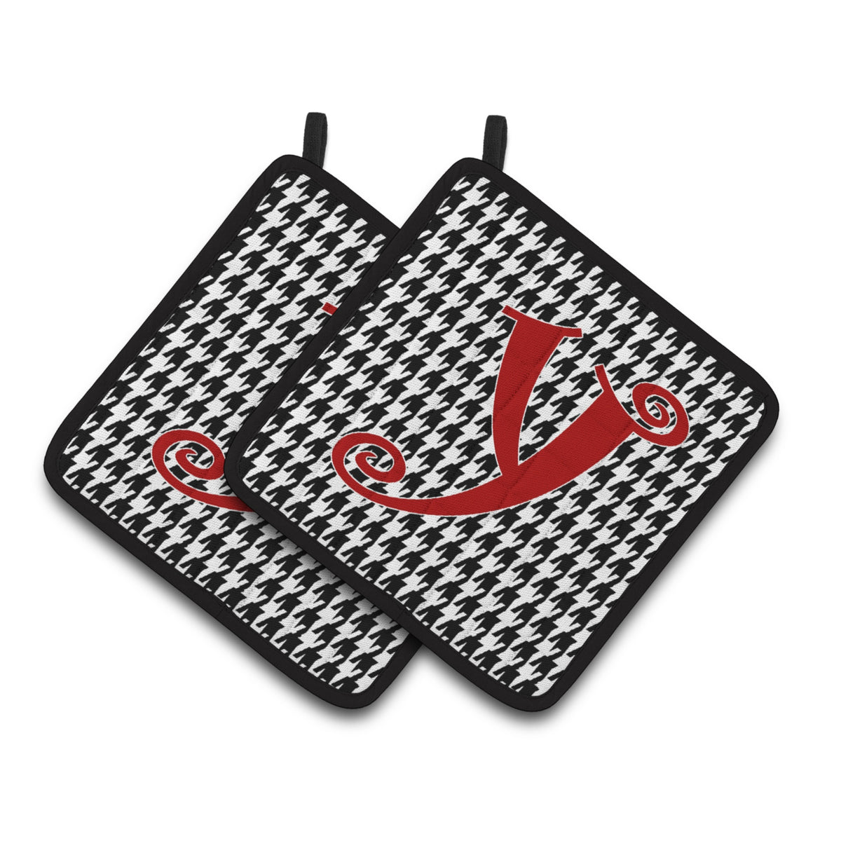 'Caroline'S Treasures Monogram Initial Y Houndstooth Black Pair Of Pot Holders Cj1035-Ypthd, 7.5Hx7.5W, Multicolor''