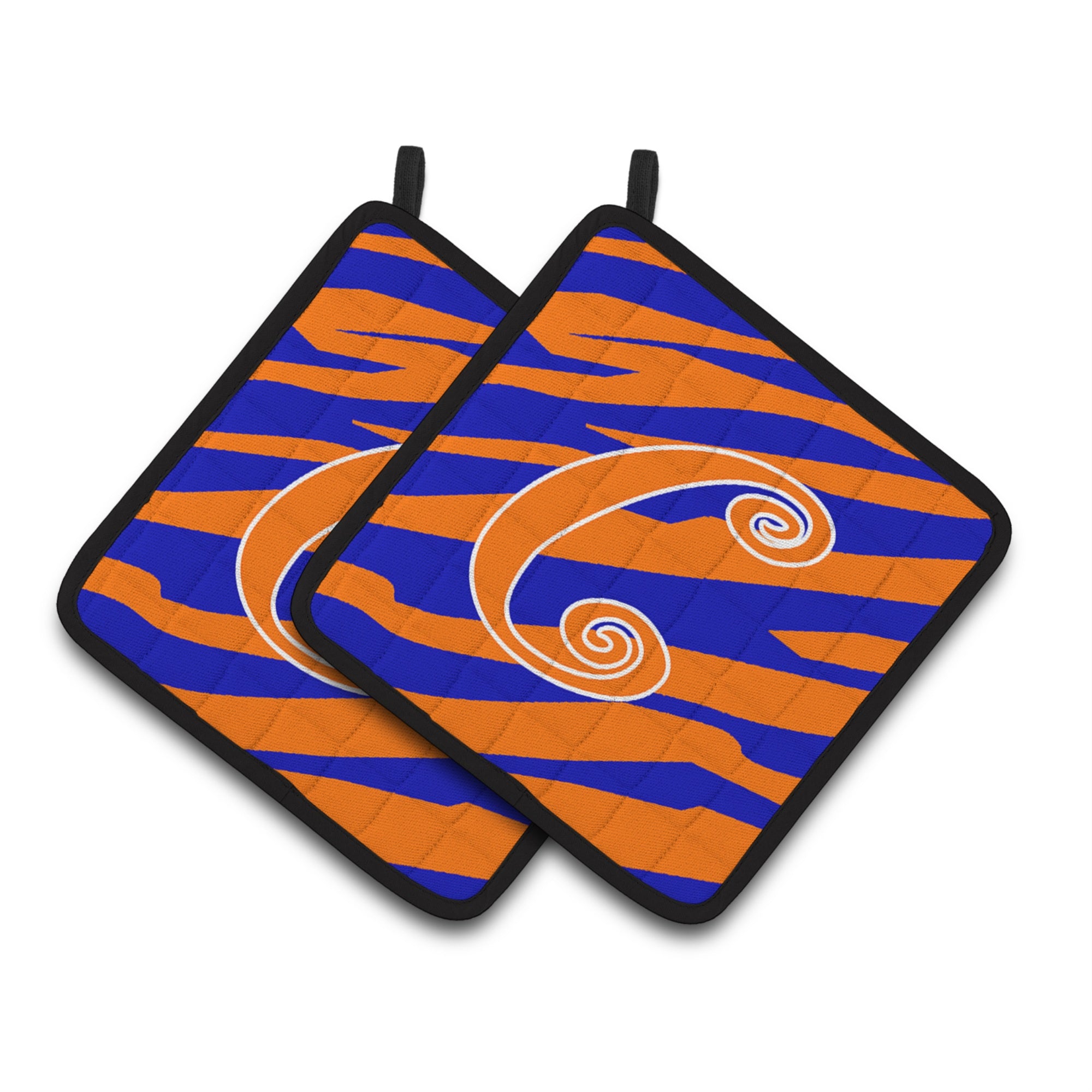 'Caroline'S Treasures Monogram Initial C Tiger Stripe Blue & Orange Pair Of Pot Holders Cj1036-Cpthd, 7.5Hx7.5W, Multicolor''
