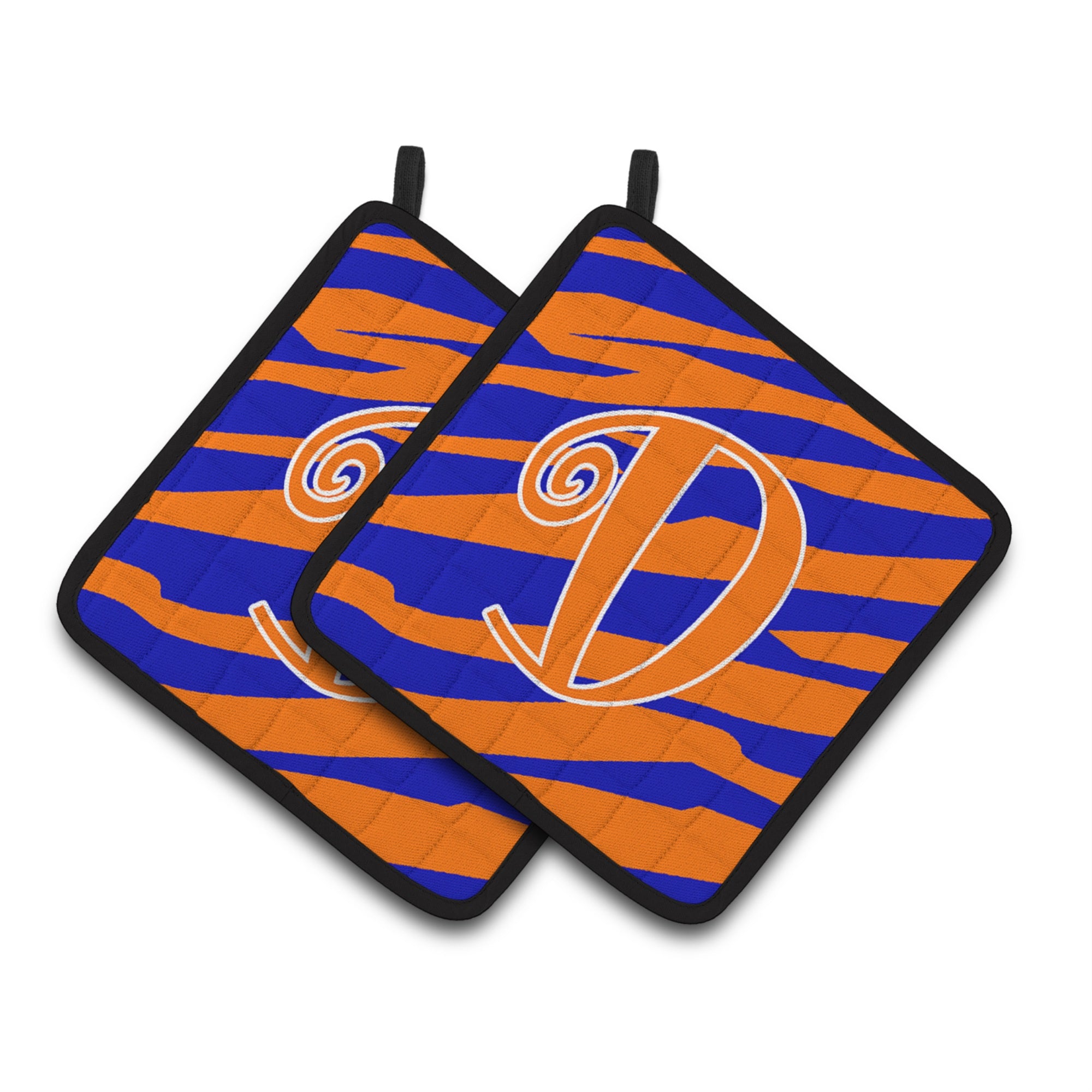 'Caroline'S Treasures Monogram Initial D Tiger Stripe Blue & Orange Pair Of Pot Holders Cj1036-Dpthd, 7.5Hx7.5W, Multicolor''