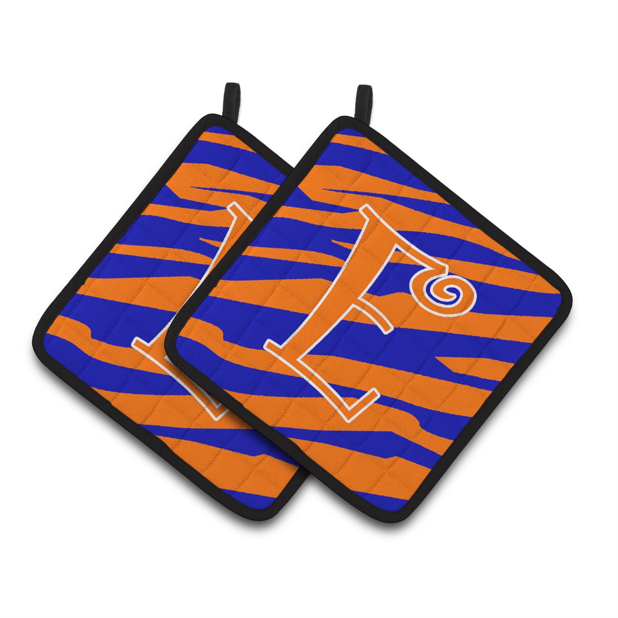 'Caroline'S Treasures Monogram Initial E Tiger Stripe Blue & Orange Pair Of Pot Holders Cj1036-Epthd, 7.5Hx7.5W, Multicolor''