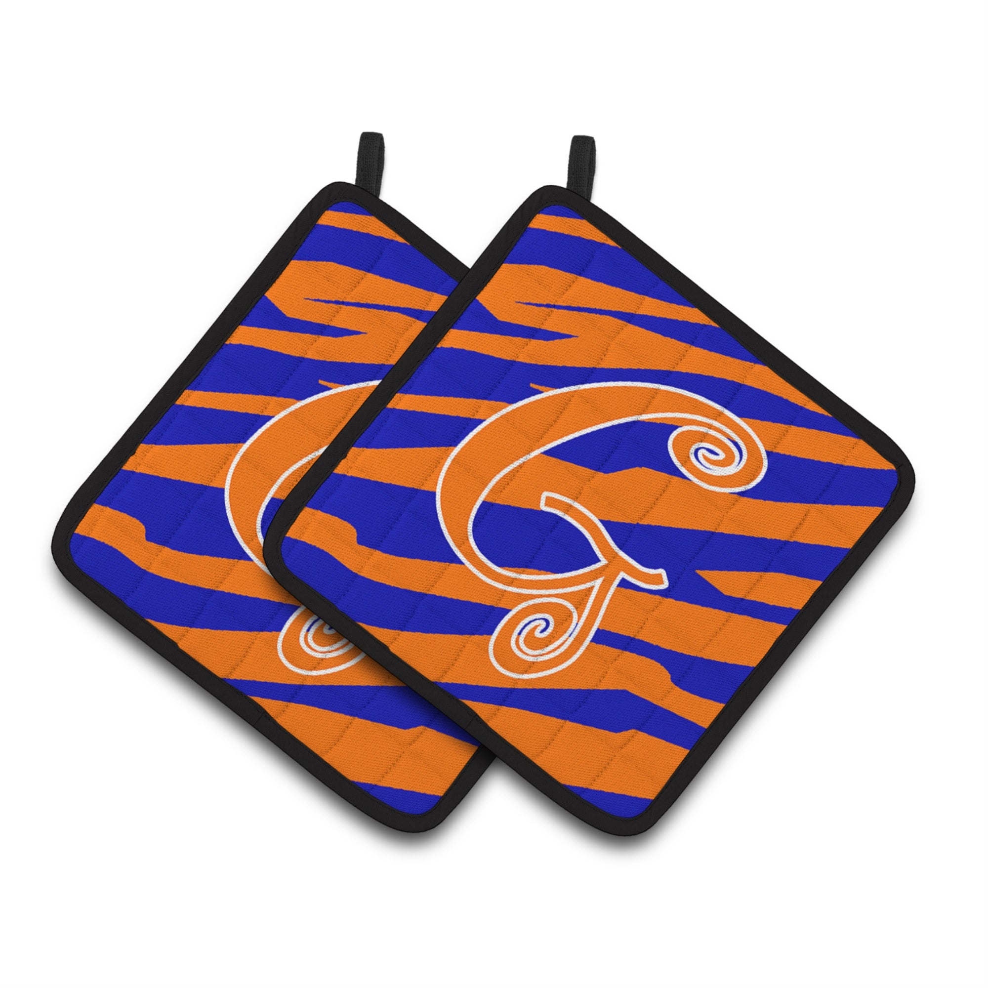 'Caroline'S Treasures Monogram Initial G Tiger Stripe Blue & Orange Pair Of Pot Holders Cj1036-Gpthd, 7.5Hx7.5W, Multicolor''