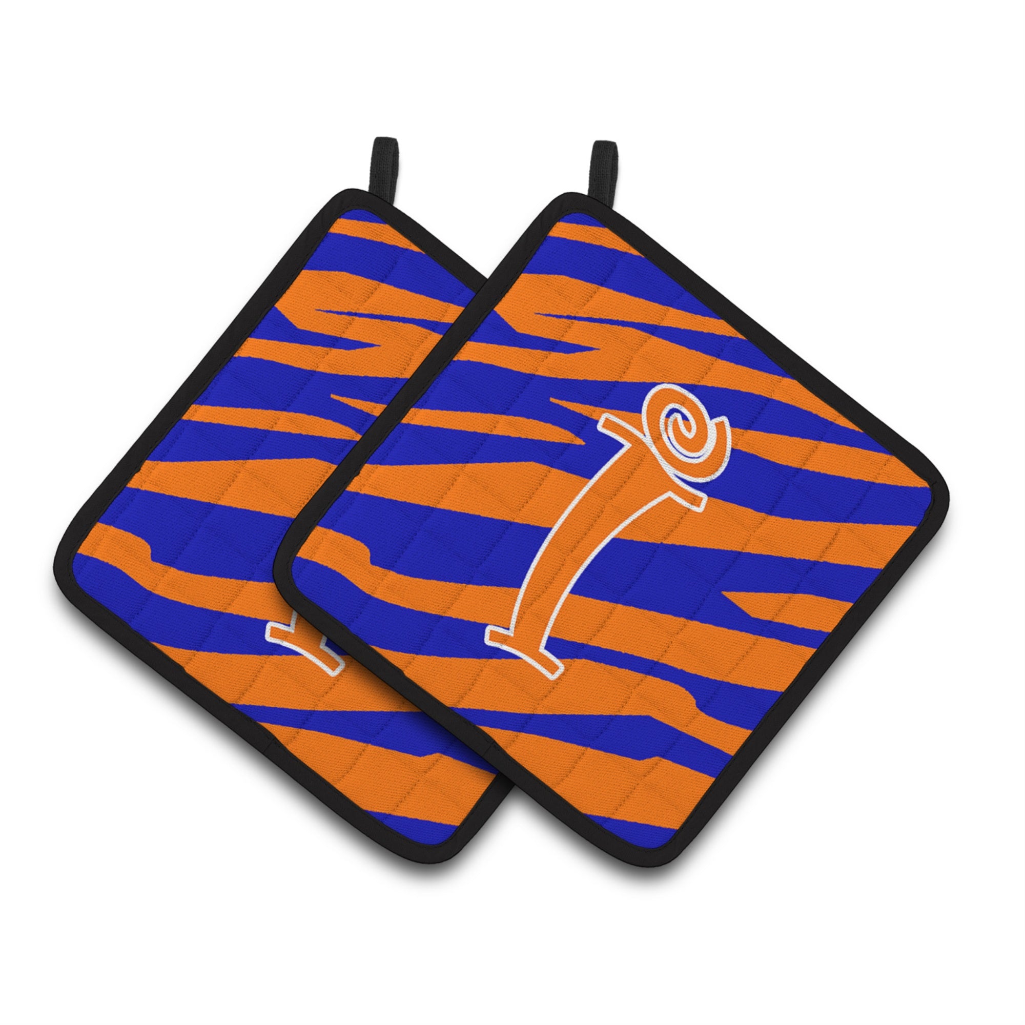 'Caroline'S Treasures Monogram Initial I Tiger Stripe Blue & Orange Pair Of Pot Holders Cj1036-Ipthd, 7.5Hx7.5W, Multicolor''