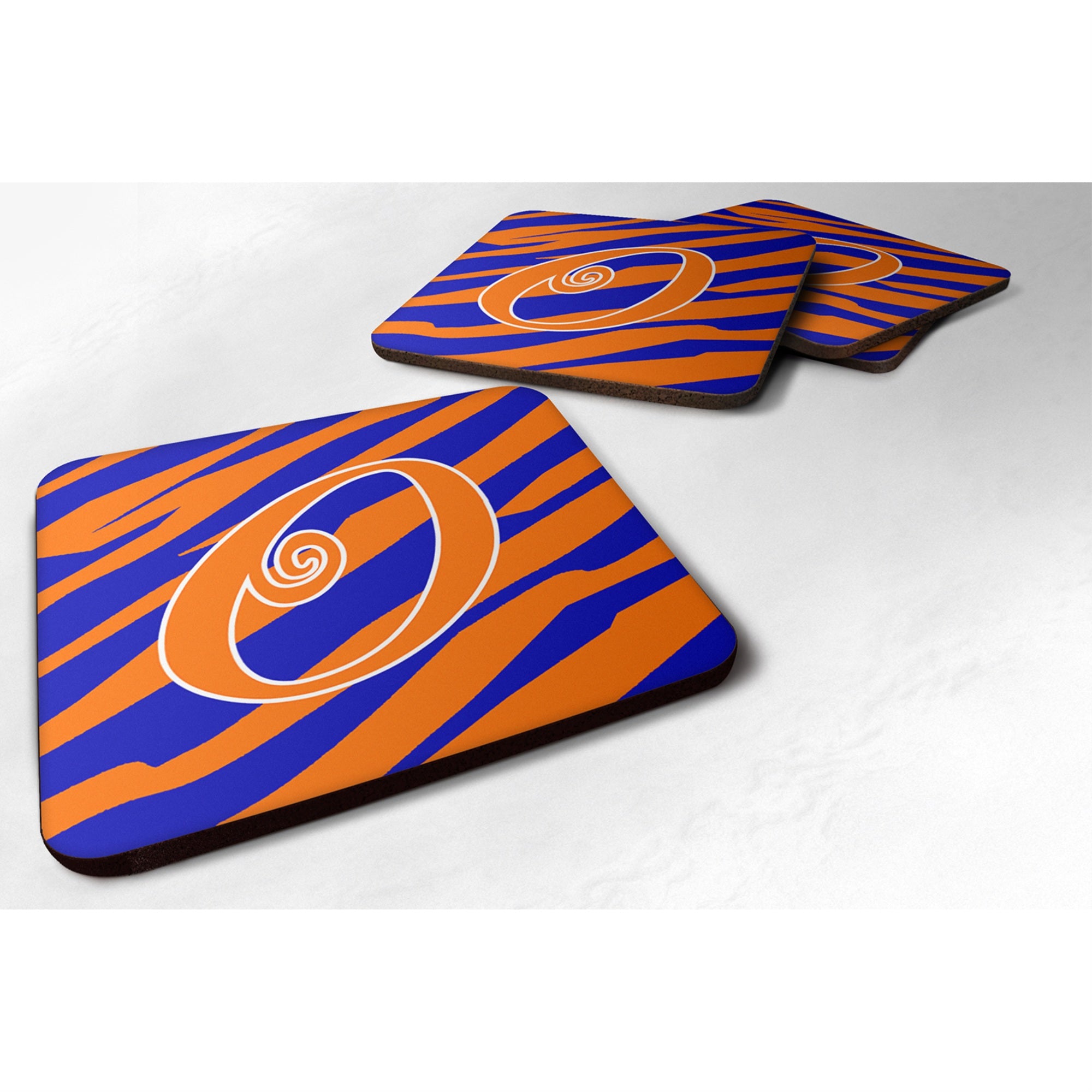 'Caroline'S Treasures Cj1036-Ofc Monogram-Tiger Stripe Blue And Orange Foam Coasters (Set Of 4), Initial Letter O, 3.5'''' H X