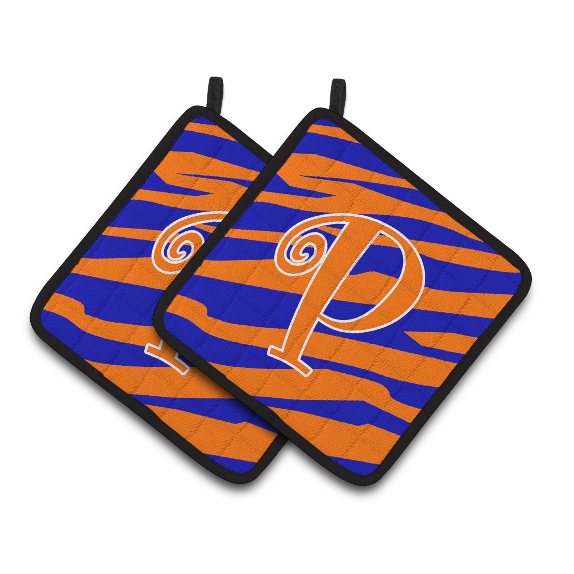 'Caroline'S Treasures Monogram Initial P Tiger Stripe Blue & Orange Pair Of Pot Holders Cj1036-Ppthd, 7.5Hx7.5W, Multicolor''