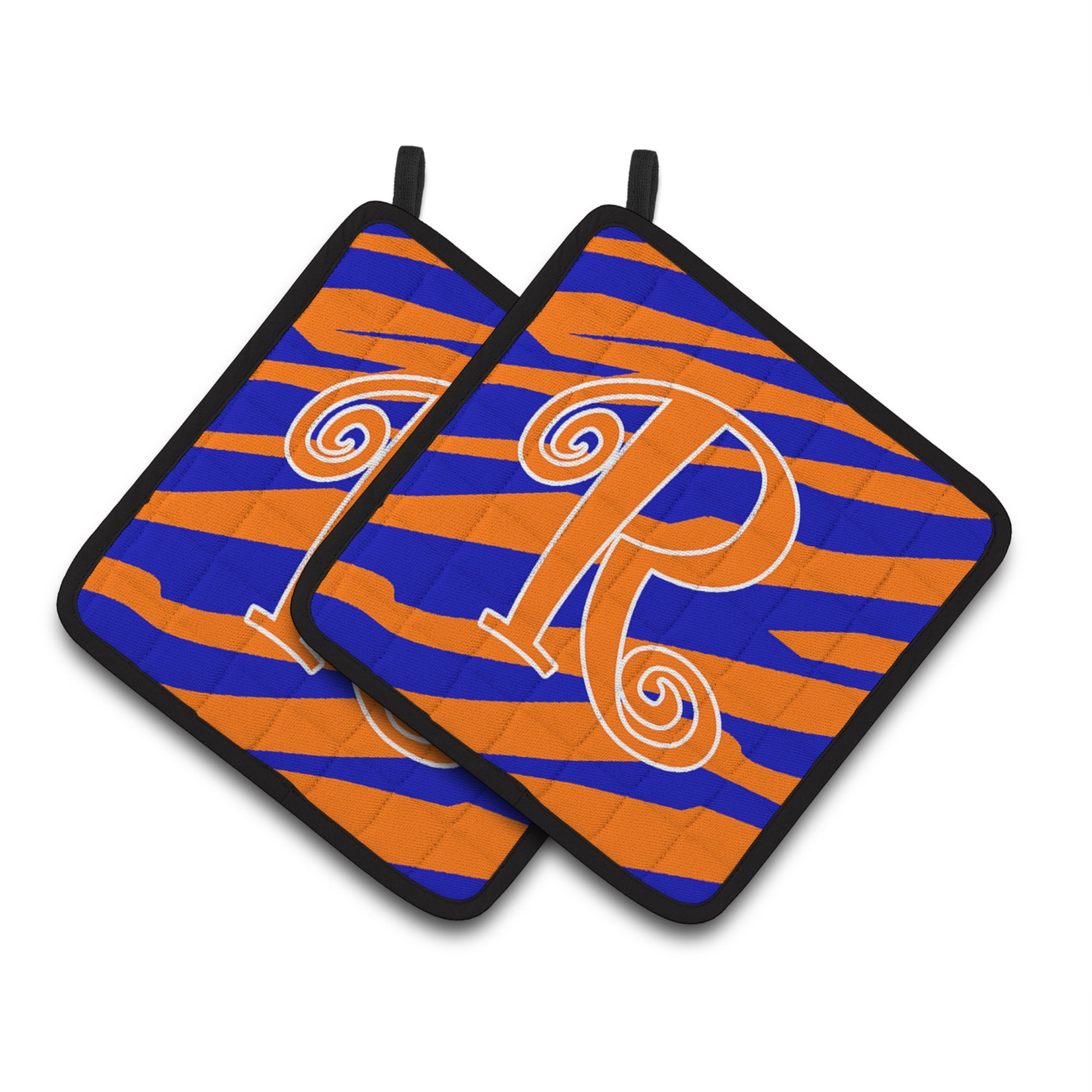 'Caroline'S Treasures Monogram Initial R Tiger Stripe Blue & Orange Pair Of Pot Holders Cj1036-Rpthd, 7.5Hx7.5W, Multicolor''