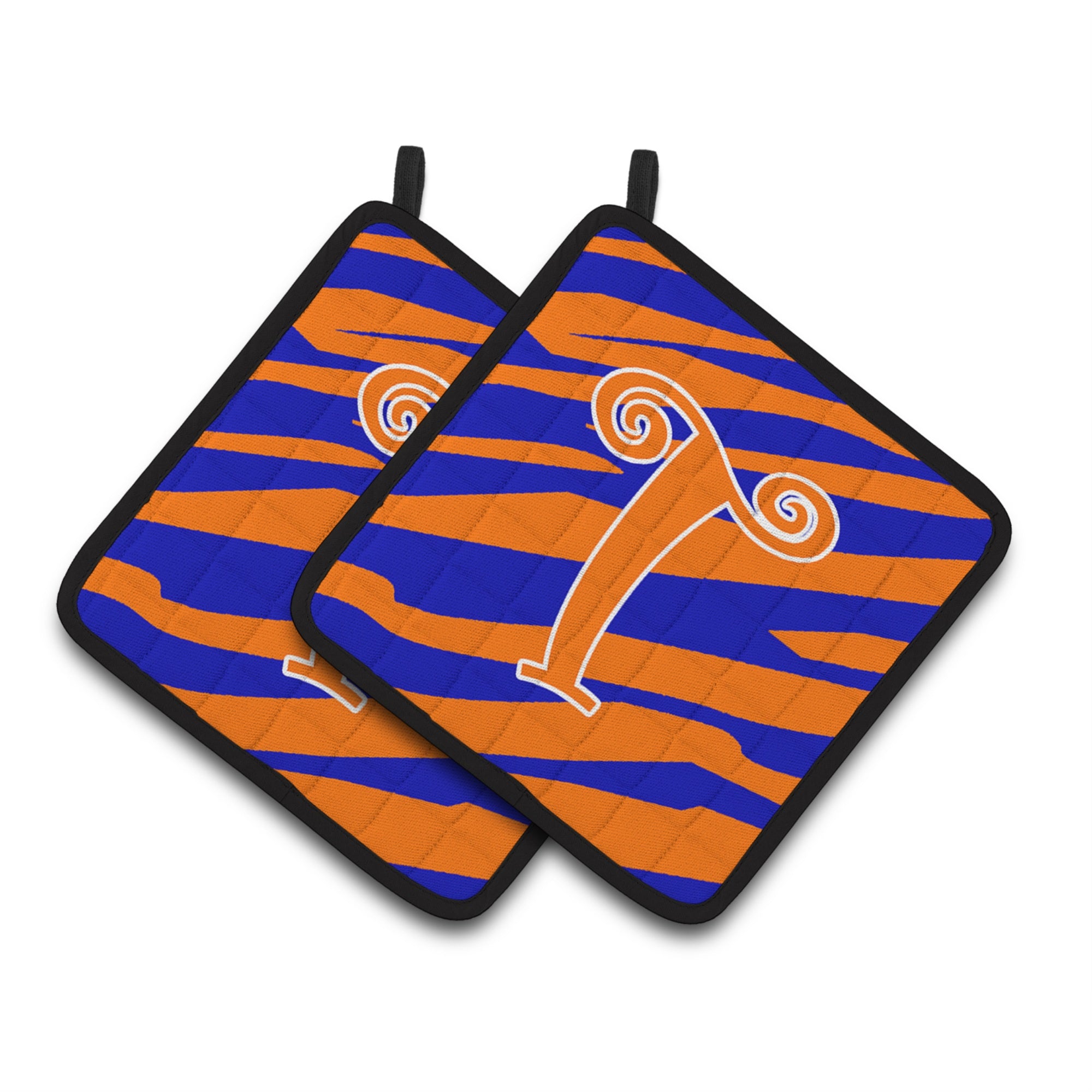 'Caroline'S Treasures Monogram Initial T Tiger Stripe Blue & Orange Pair Of Pot Holders Cj1036-Tpthd, 7.5Hx7.5W, Multicolor''