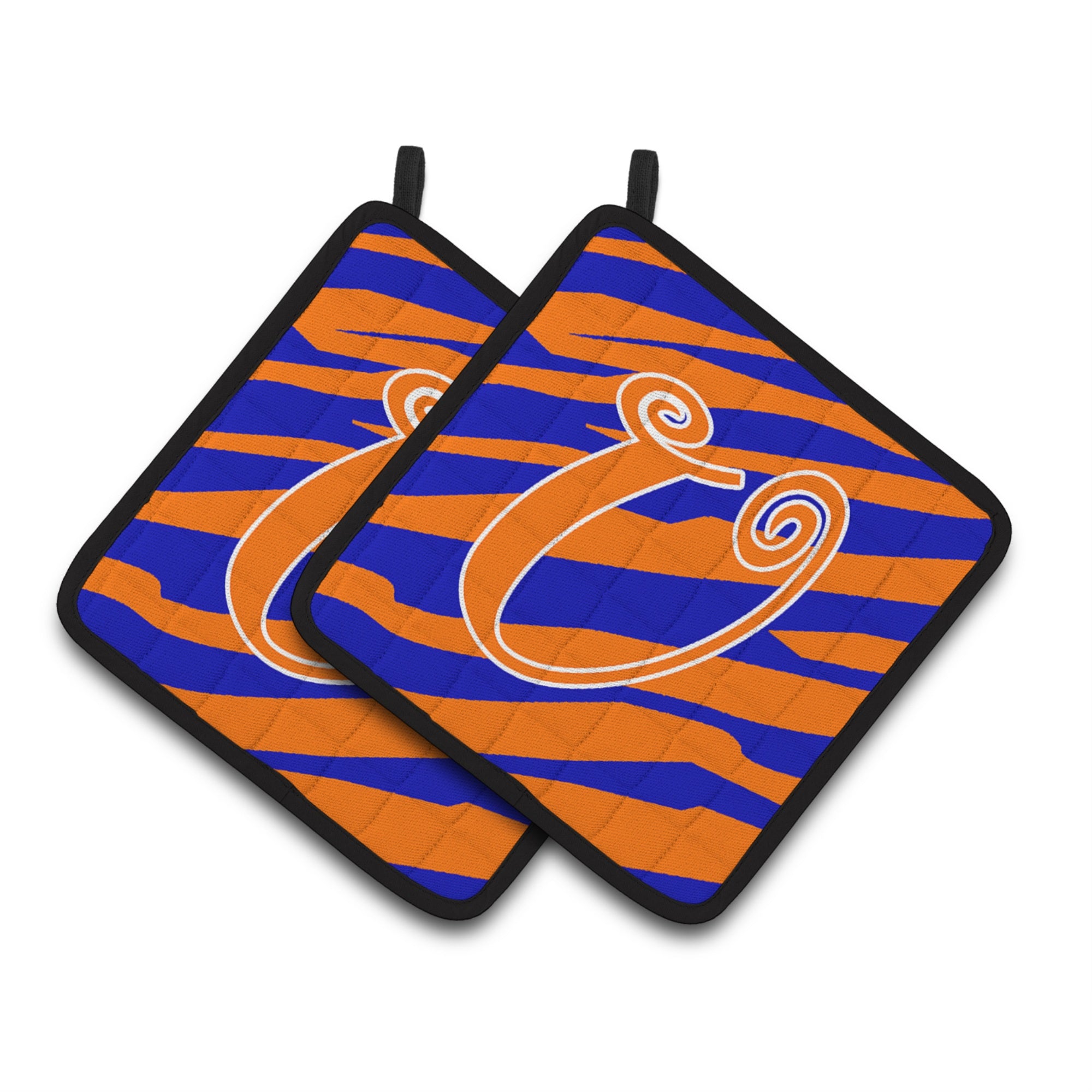 'Caroline'S Treasures Monogram Initial U Tiger Stripe Blue & Orange Pair Of Pot Holders Cj1036-Upthd, 7.5Hx7.5W, Multicolor''
