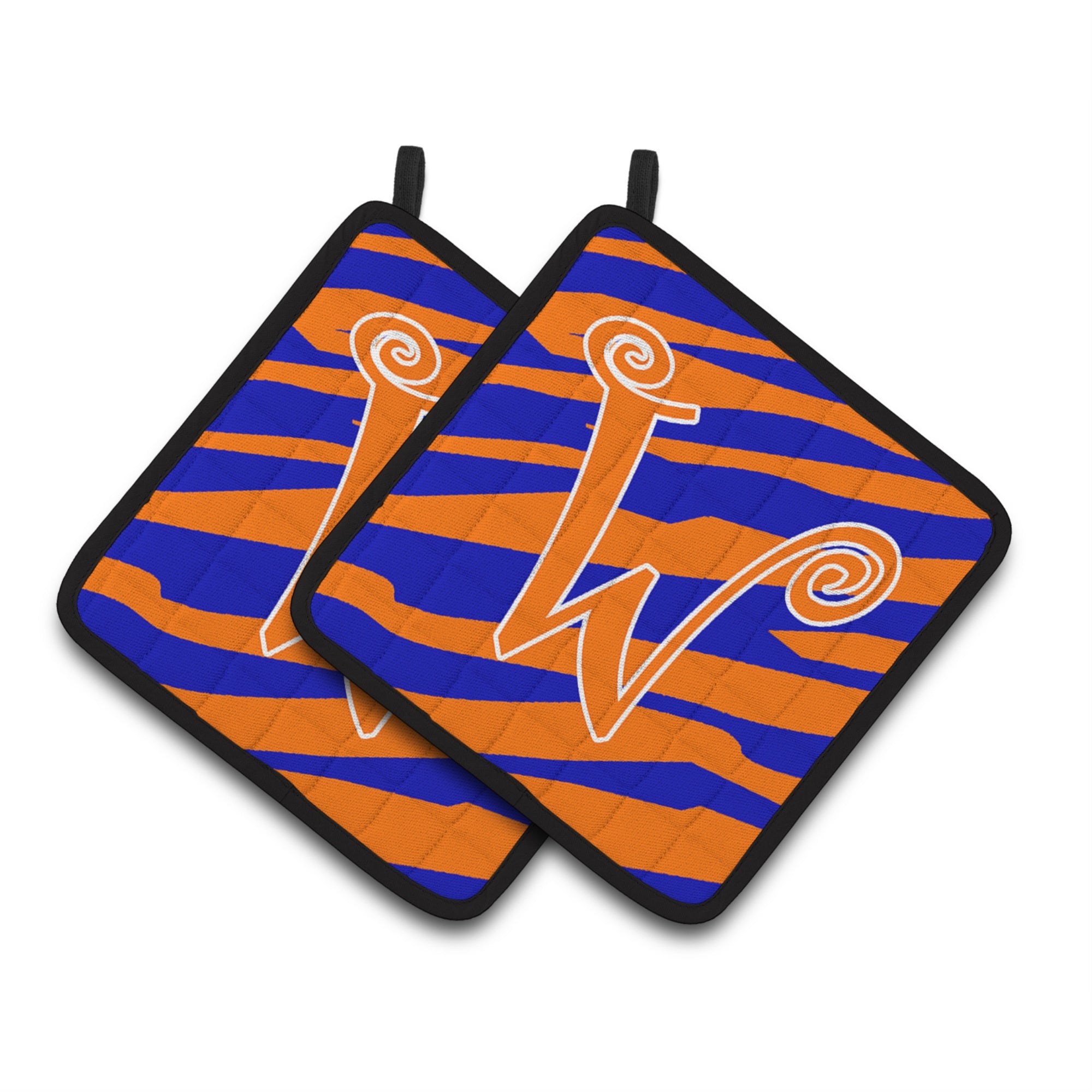 'Caroline'S Treasures Monogram Initial W Tiger Stripe Blue & Orange Pair Of Pot Holders Cj1036-Wpthd, 7.5Hx7.5W, Multicolor''
